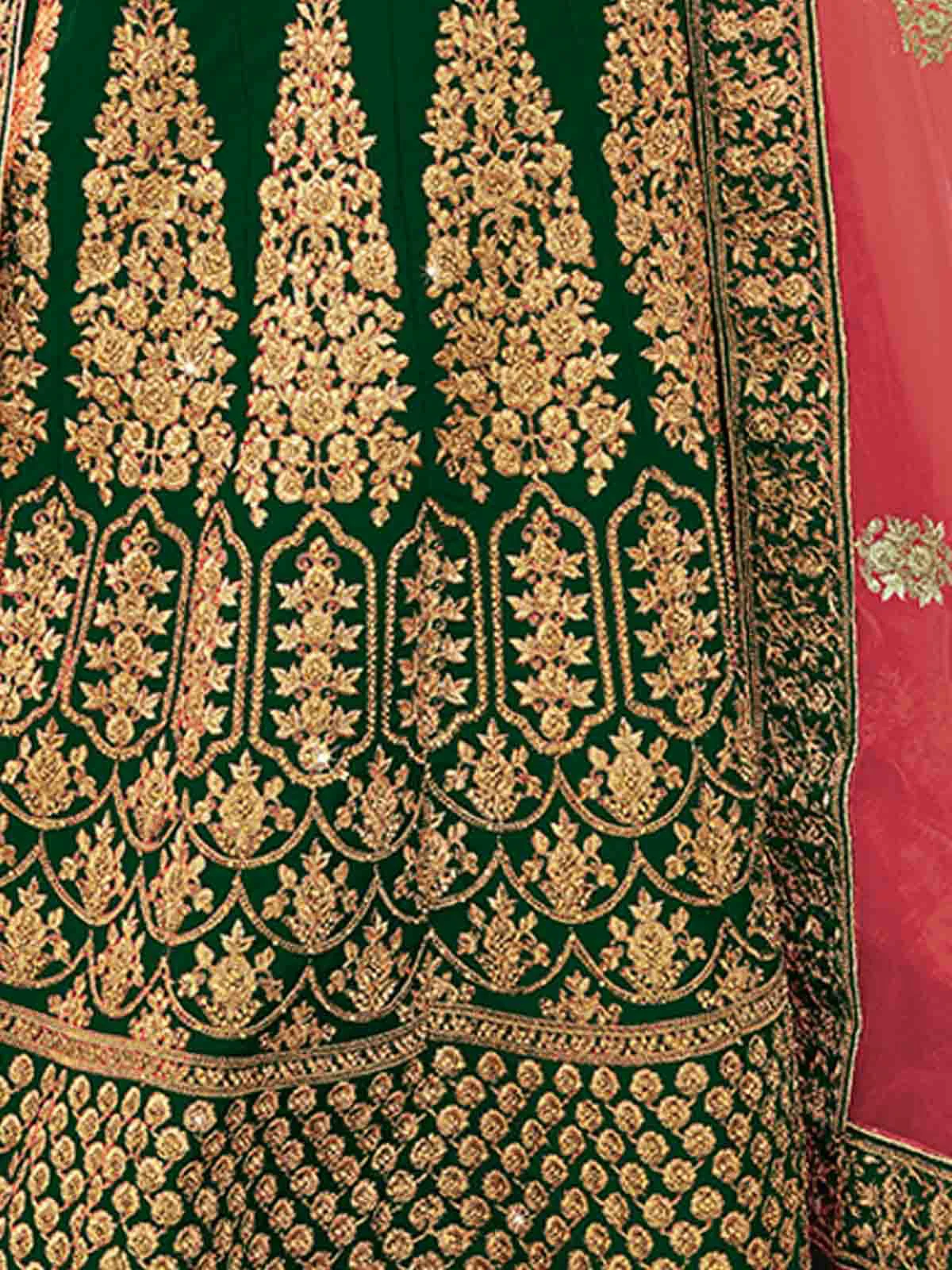Odette Women Green Embroidered Semi Stitched Lehenga With Unstitched Blouse - Image 4