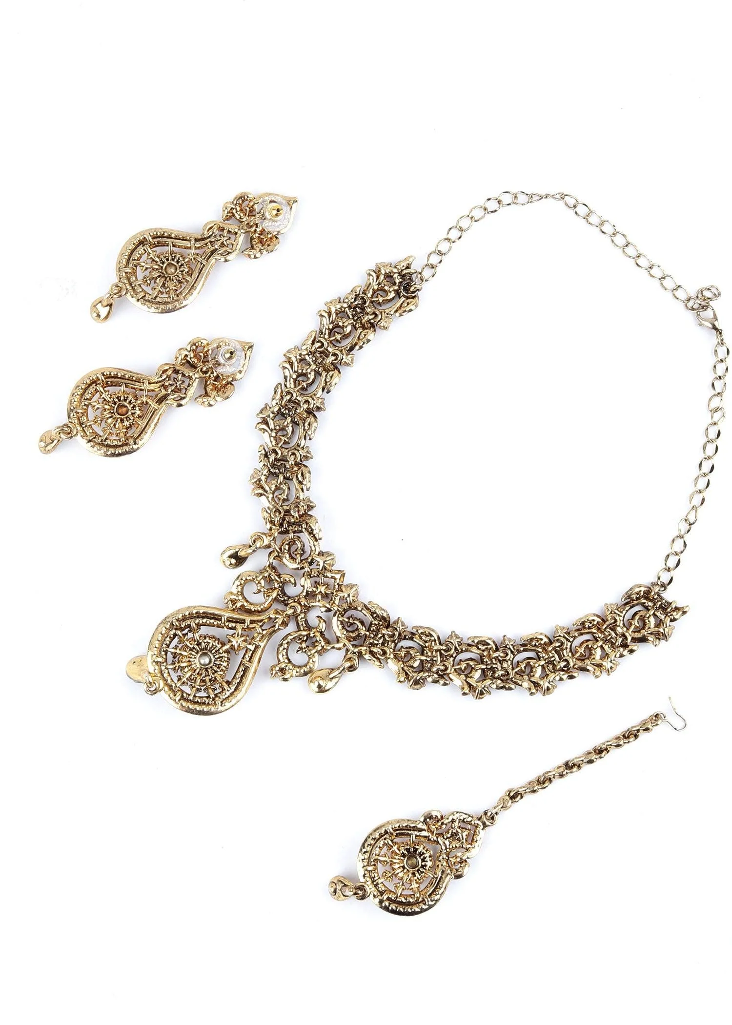 Odette Women Red, Gold And Green Crystal Necklace Set - Image 3
