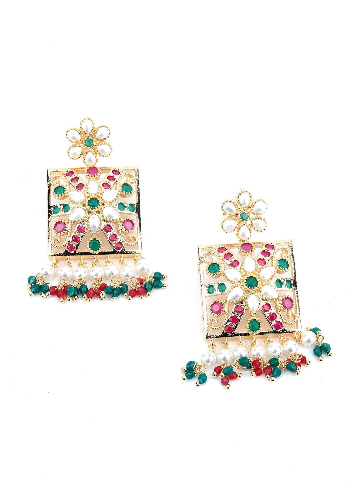 Odette Women Red-Green Square Multicolour Choker Set - Image 6
