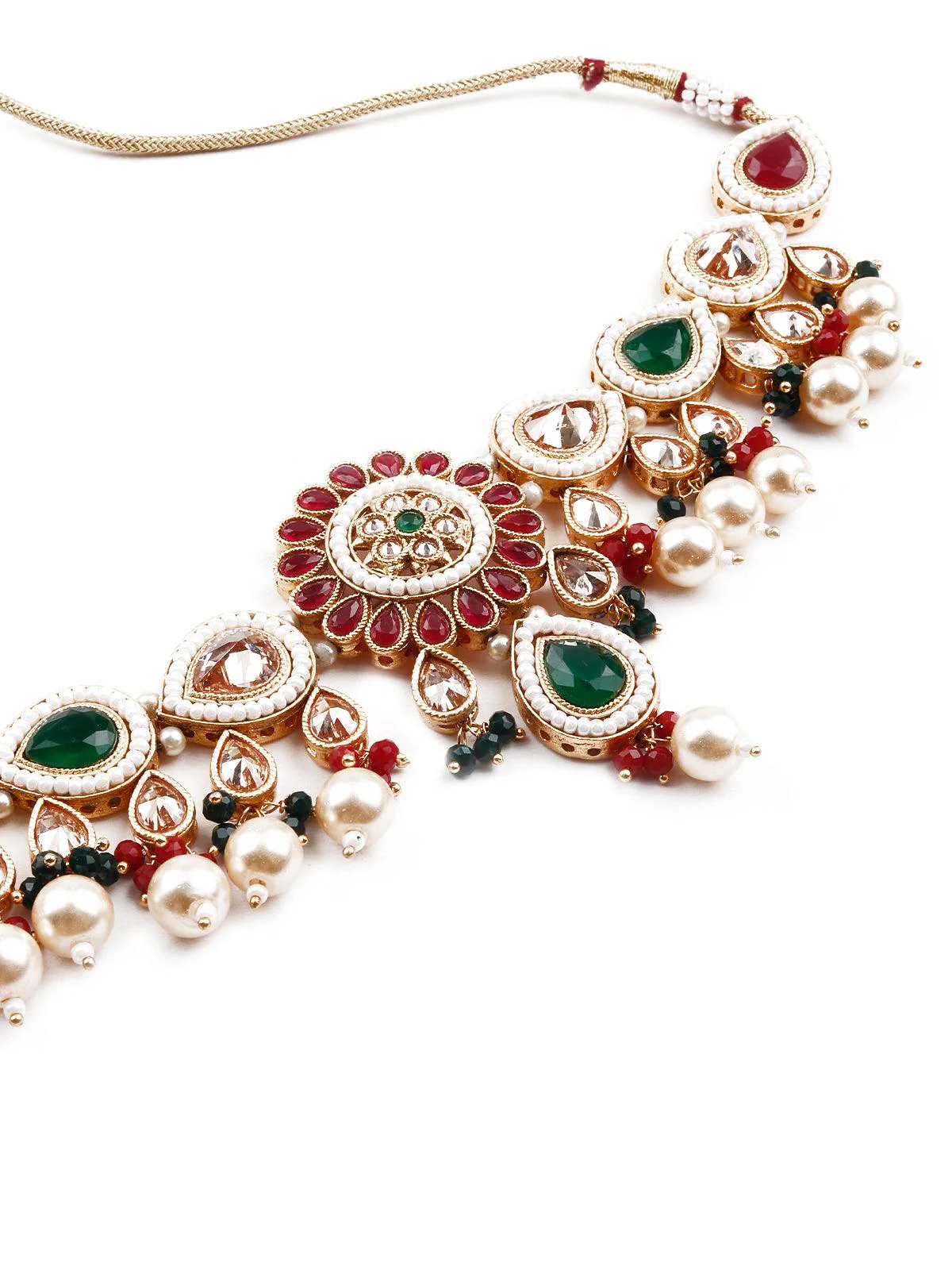 Odette Women Red Kundan Statement Necklace Set - Image 5