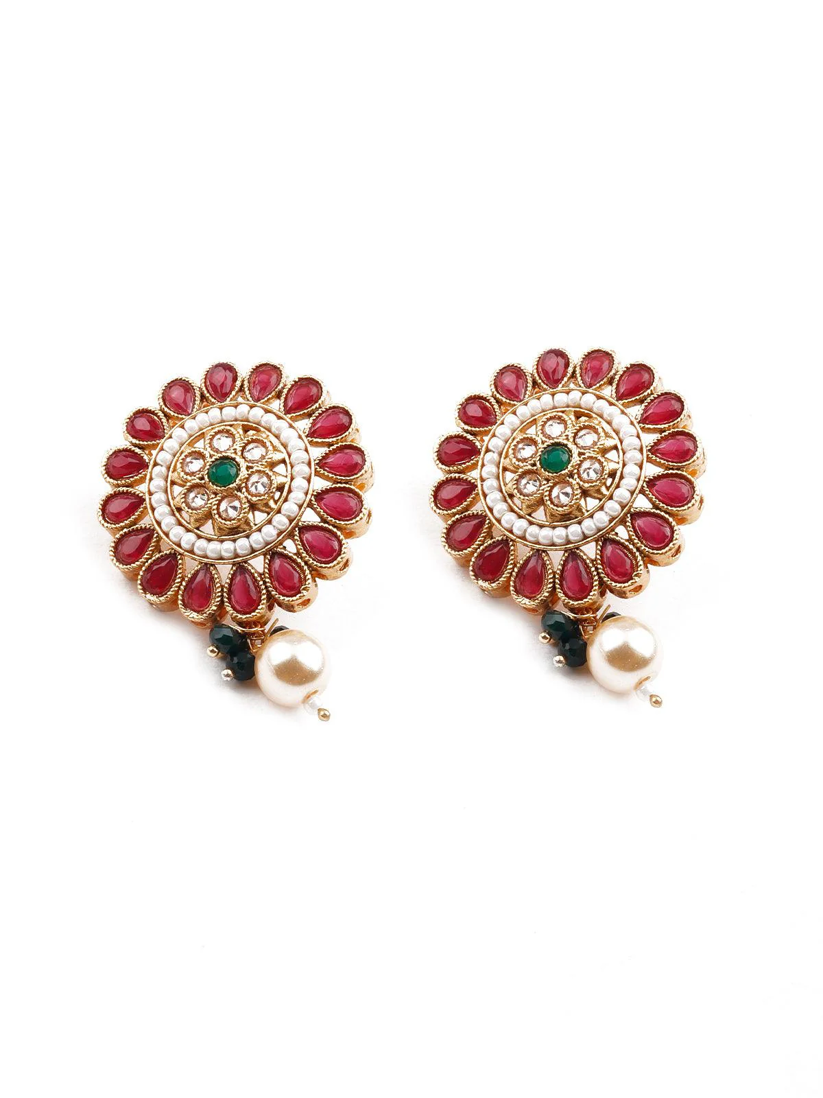 Odette Women Red Kundan Statement Necklace Set - Image 7