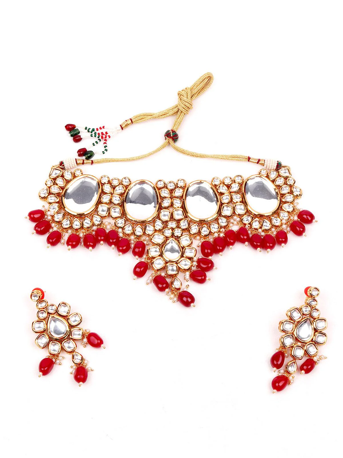 Odette Women Red Onyx And Kundan Choker With Earrings - Image 3