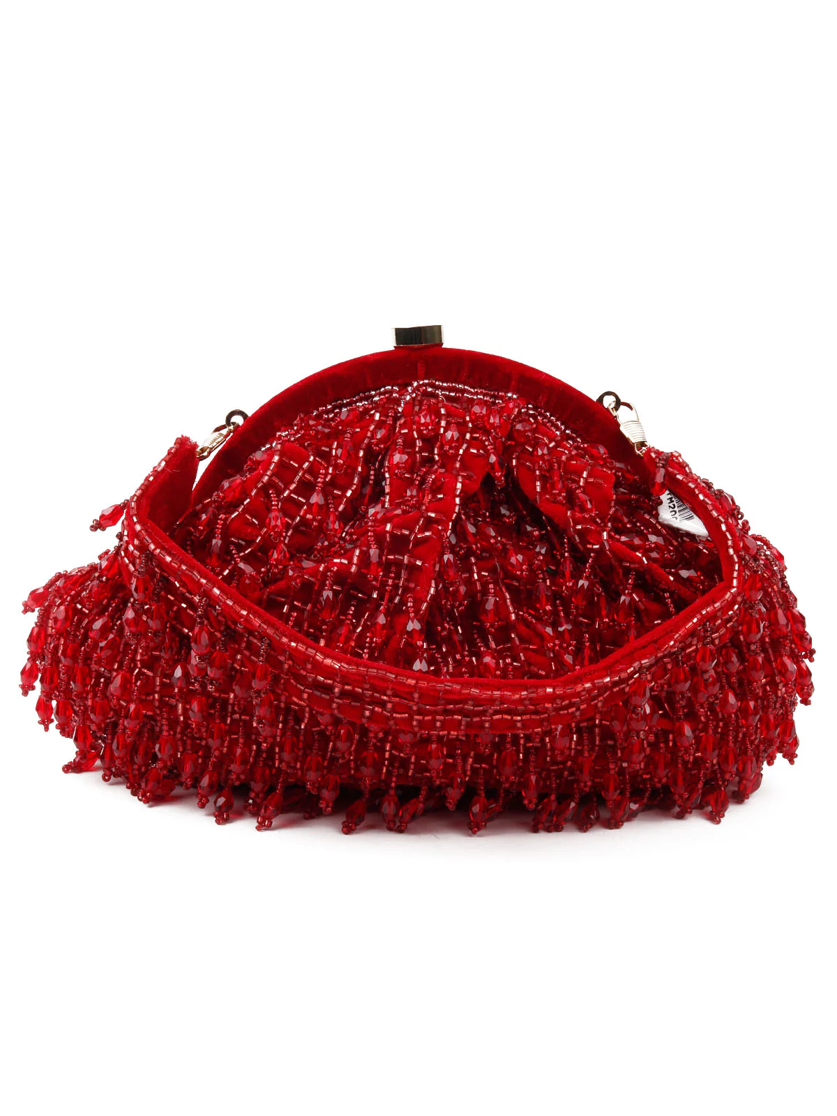 Odette Women Red Pearl Studded Bridal Clutch Bag - Image 3