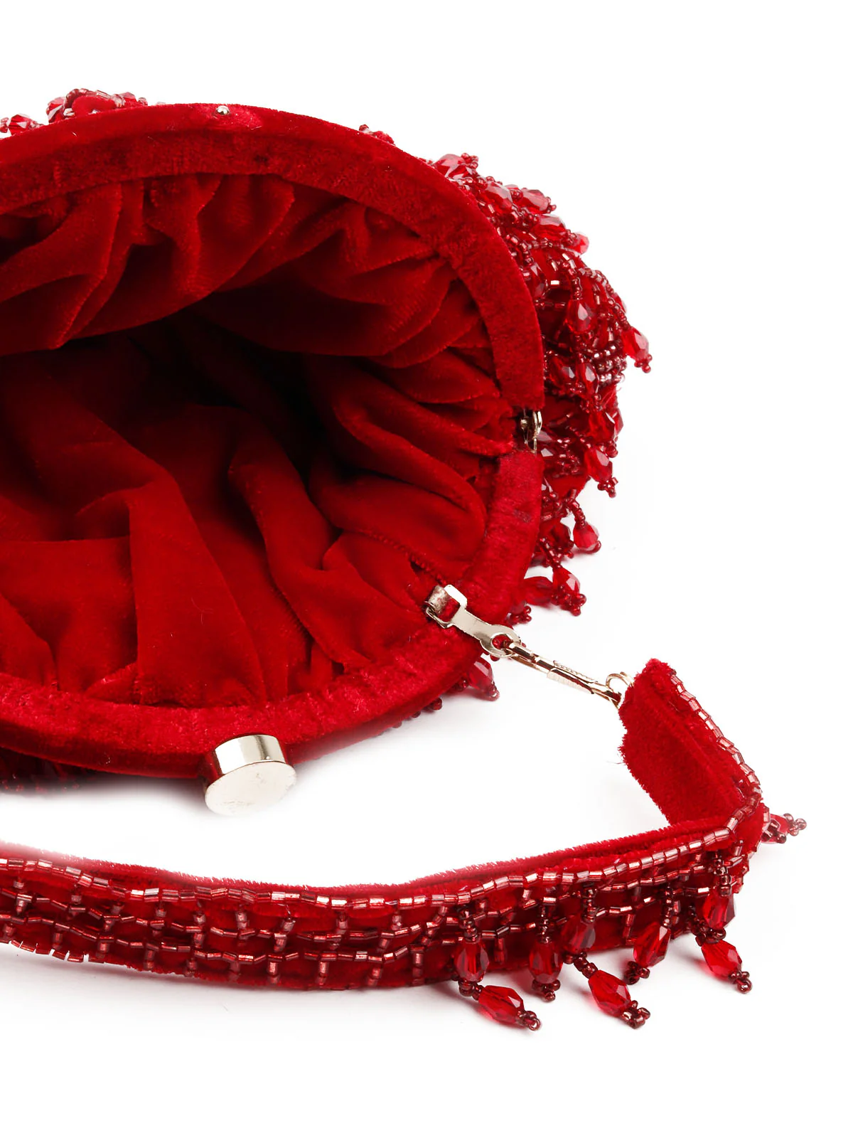 Odette Women Red Pearl Studded Bridal Clutch Bag - Image 7