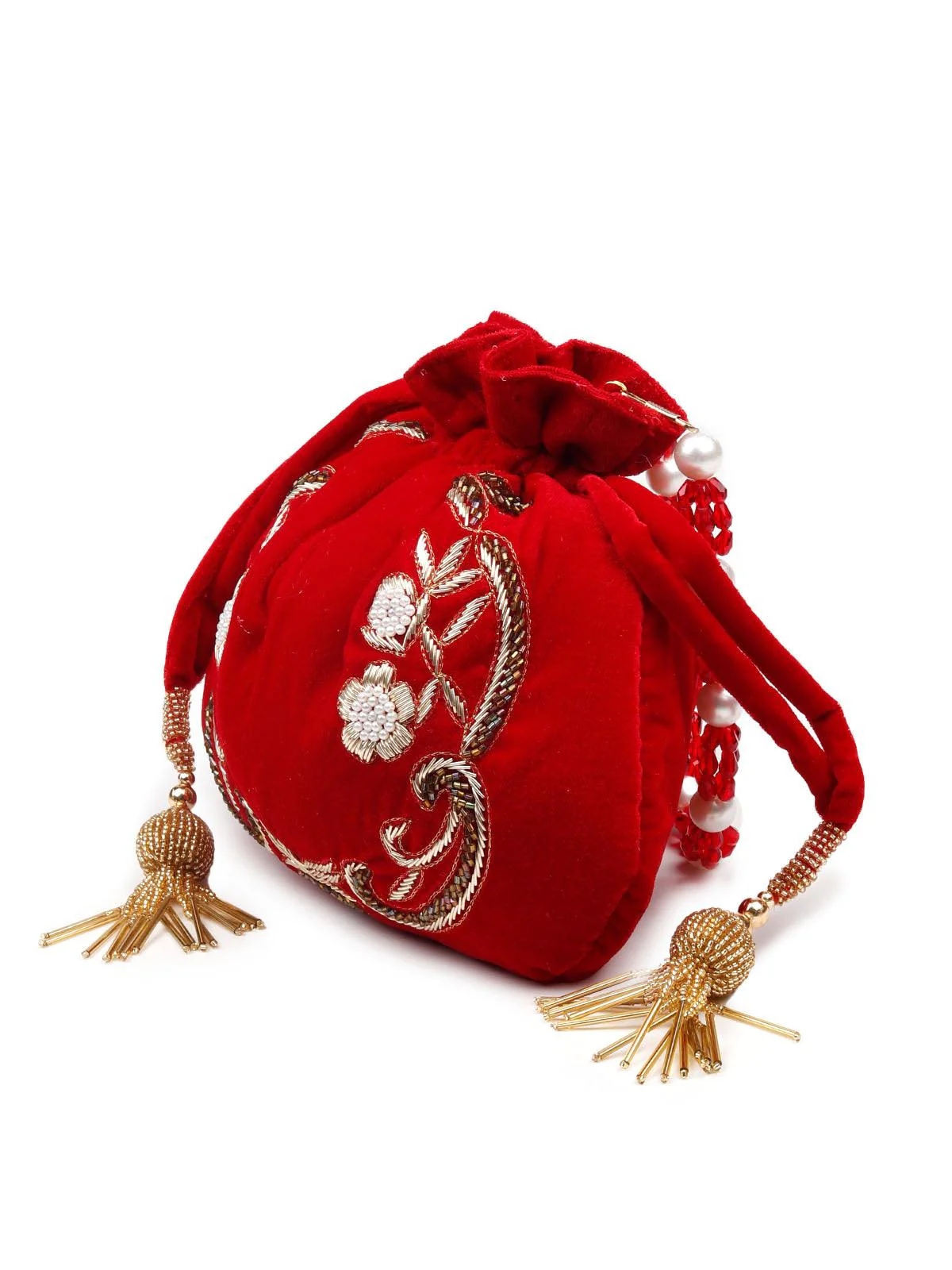 Odette Women Red Metal Potli Bag - Image 3