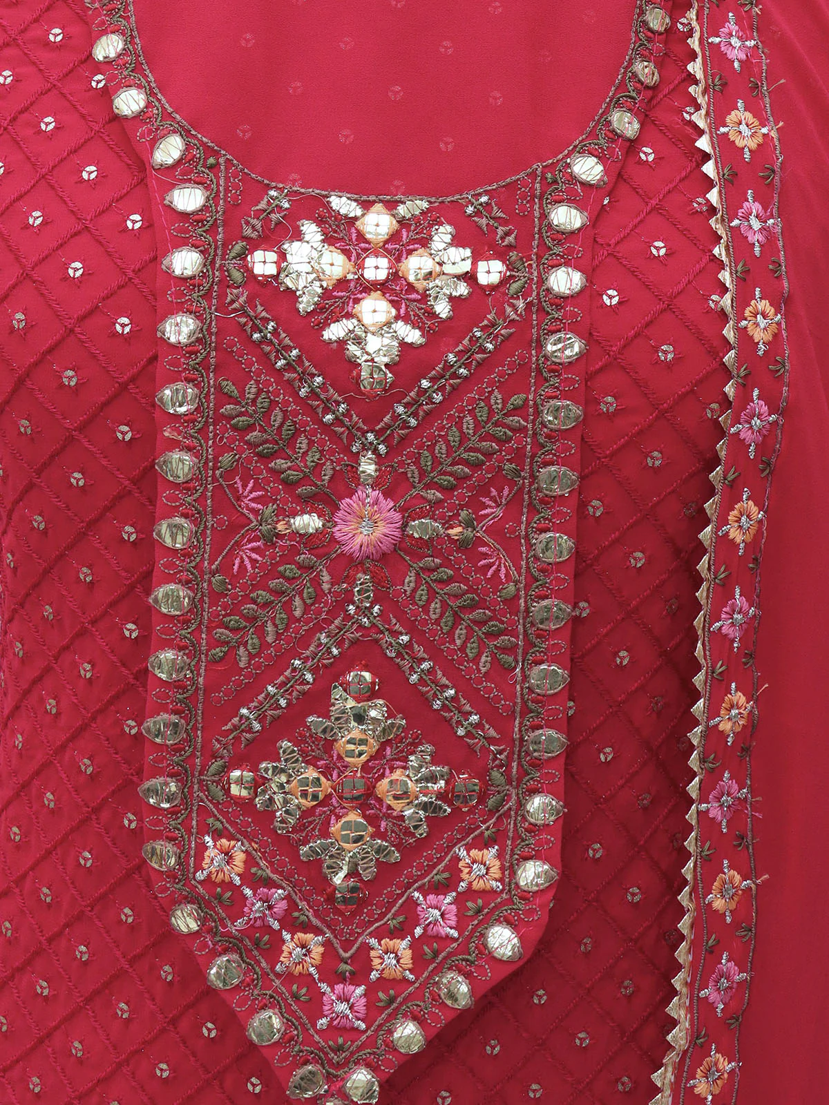 Odette Women Pink Sequence Embroidered Georgette Salwar Semi Stitched Suit - Image 3