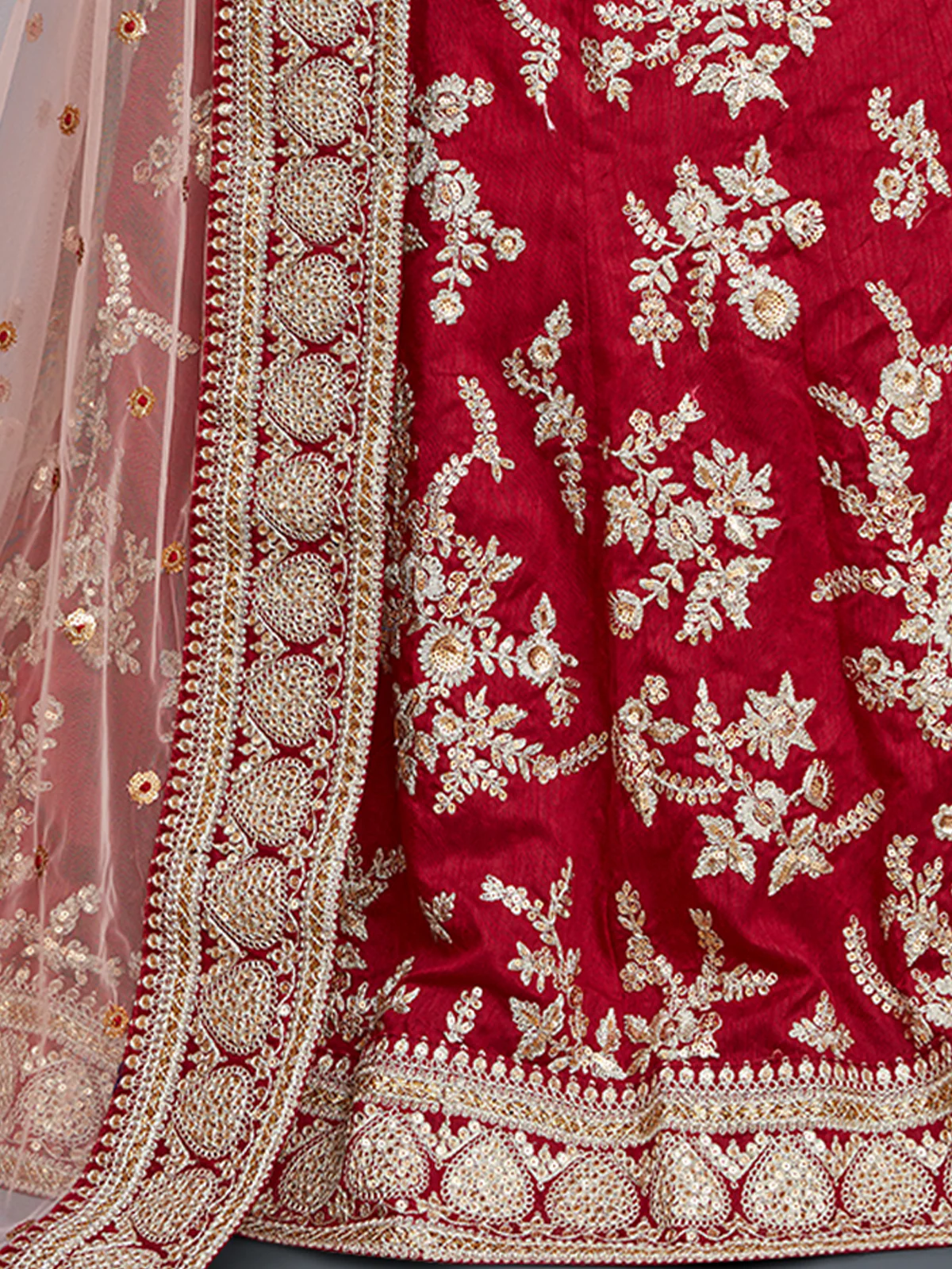 Odette Women Red Embroidered Semi Stitched Lehenga With Unstitched Blouse - Image 3