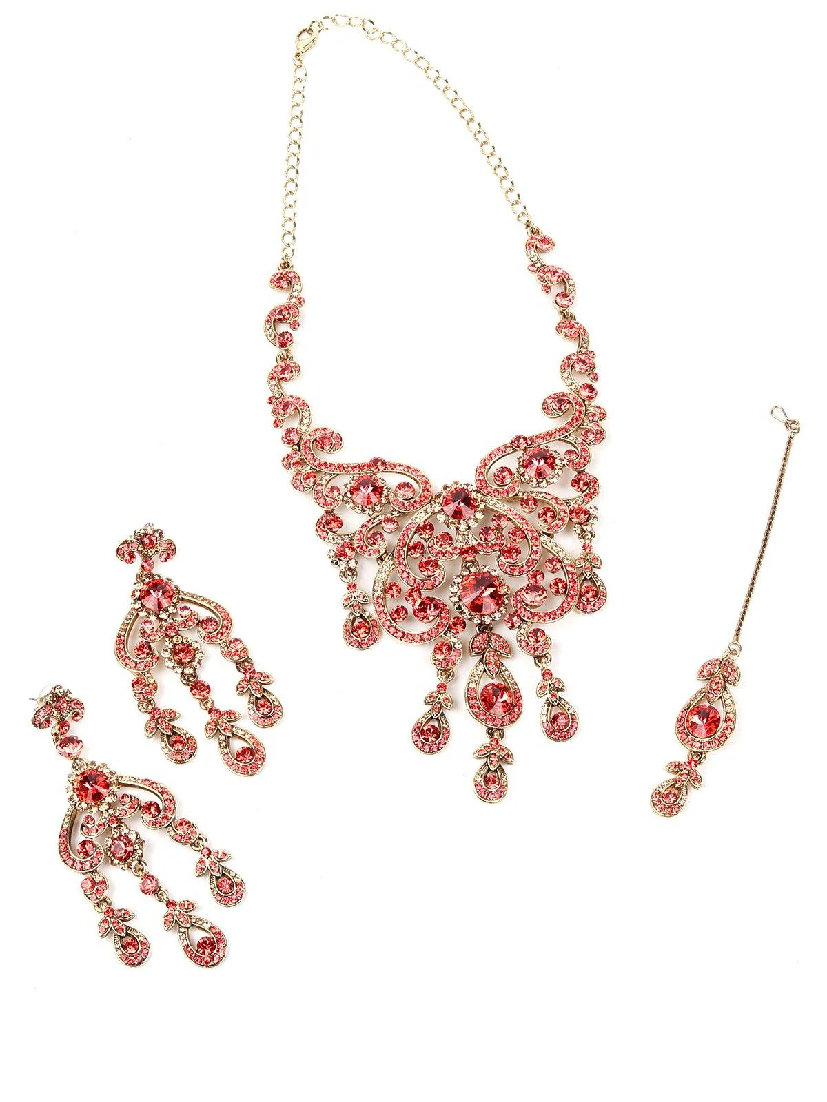 Odette Women Red Stone Metal Designer Set