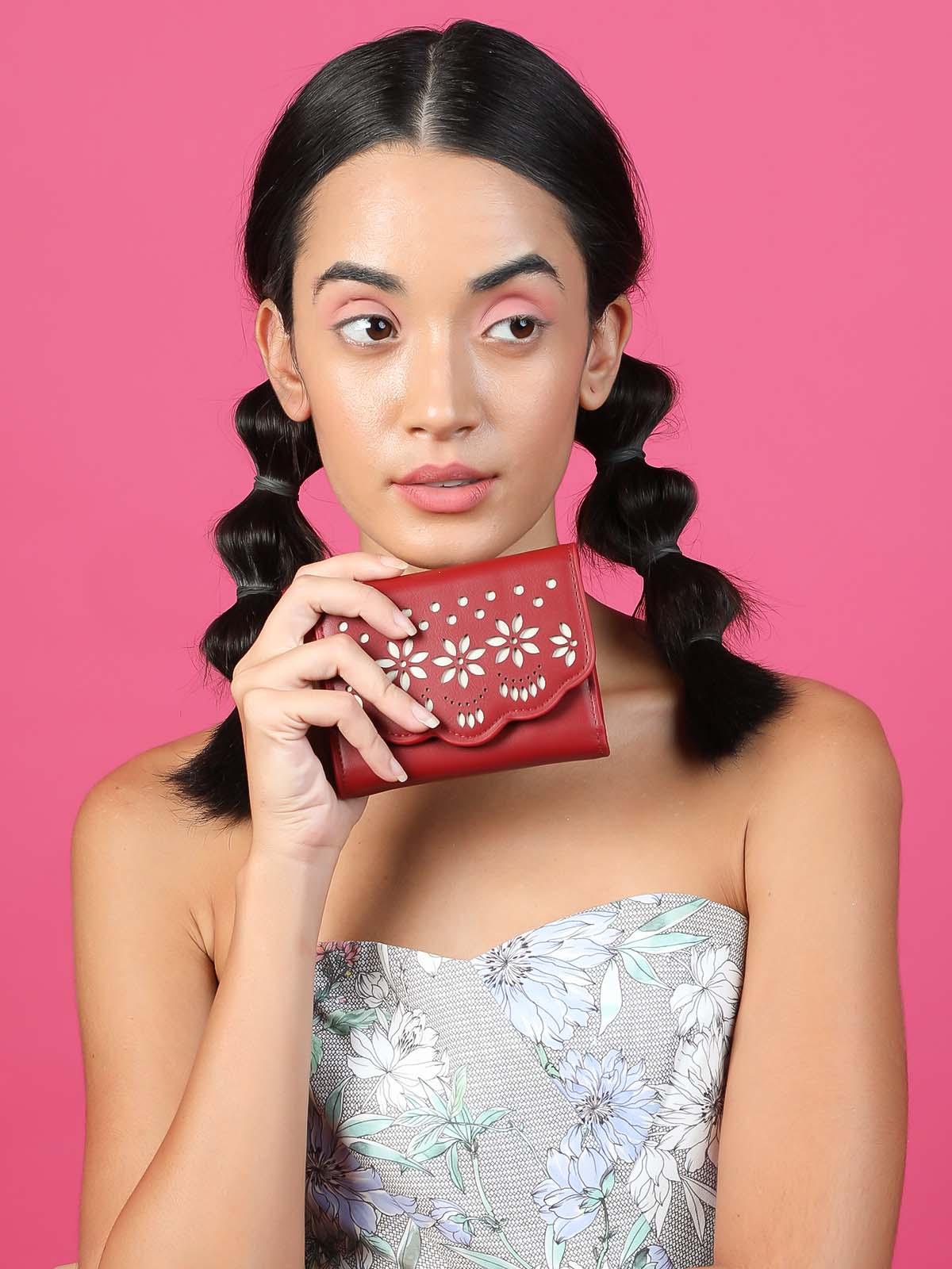 Odette Women Red Stunning Floral Textured Wallet