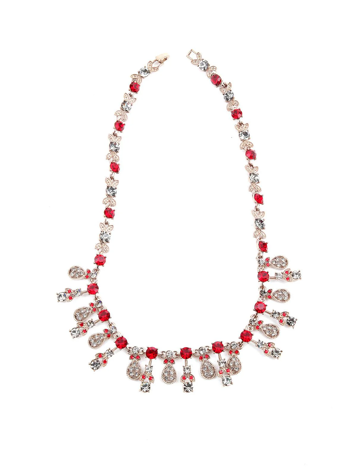 Odette Women Red & White Embellished Necklace Set - Image 3