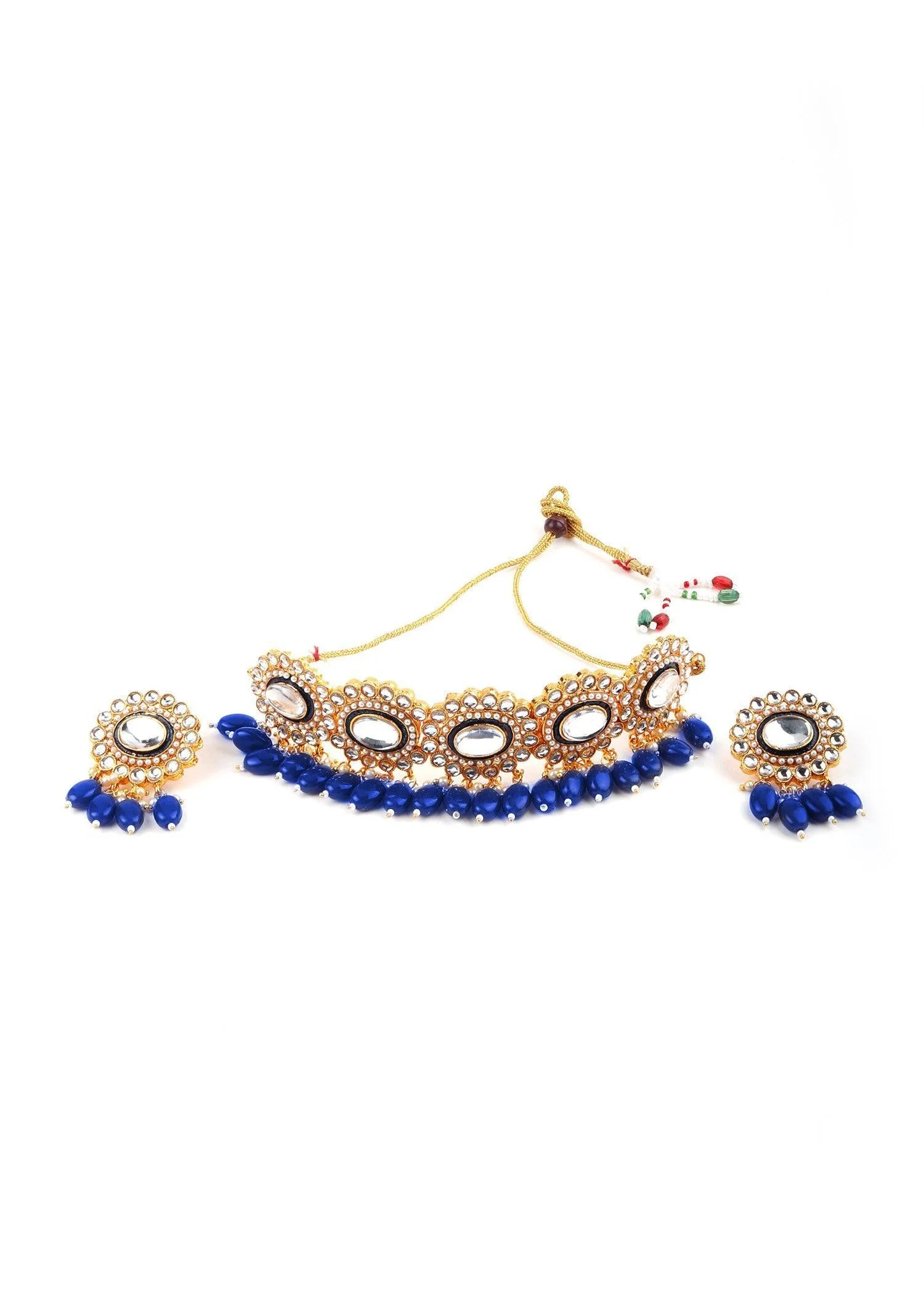 Odette Women Royal Blue Gold Choker Set - Image 2