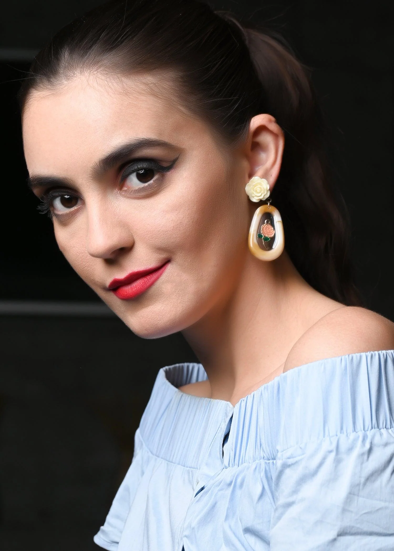 Odette Women Rose Designed Oval Shaped Earring