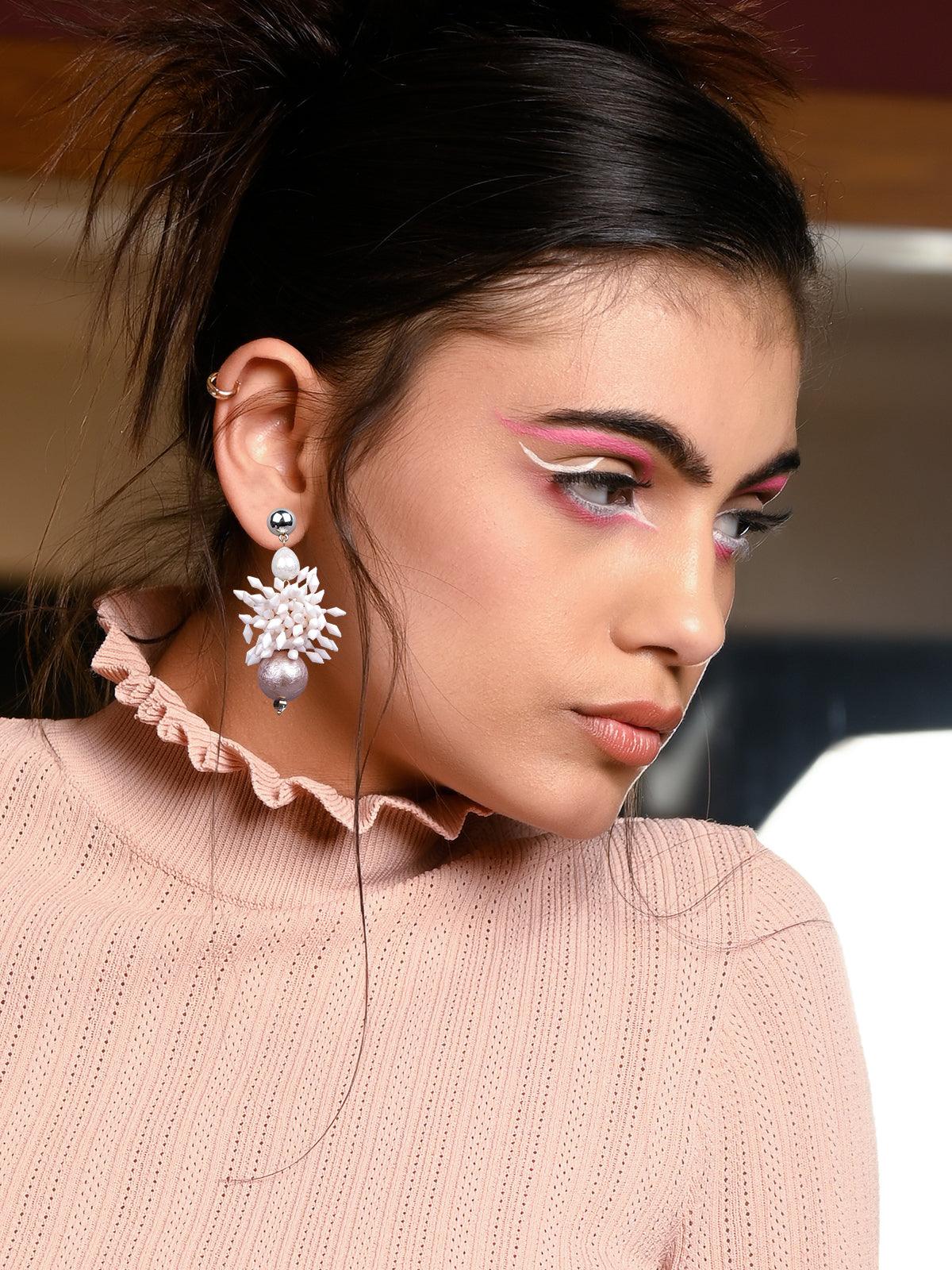 Odette Women Rose Gold And White Statement Earrings