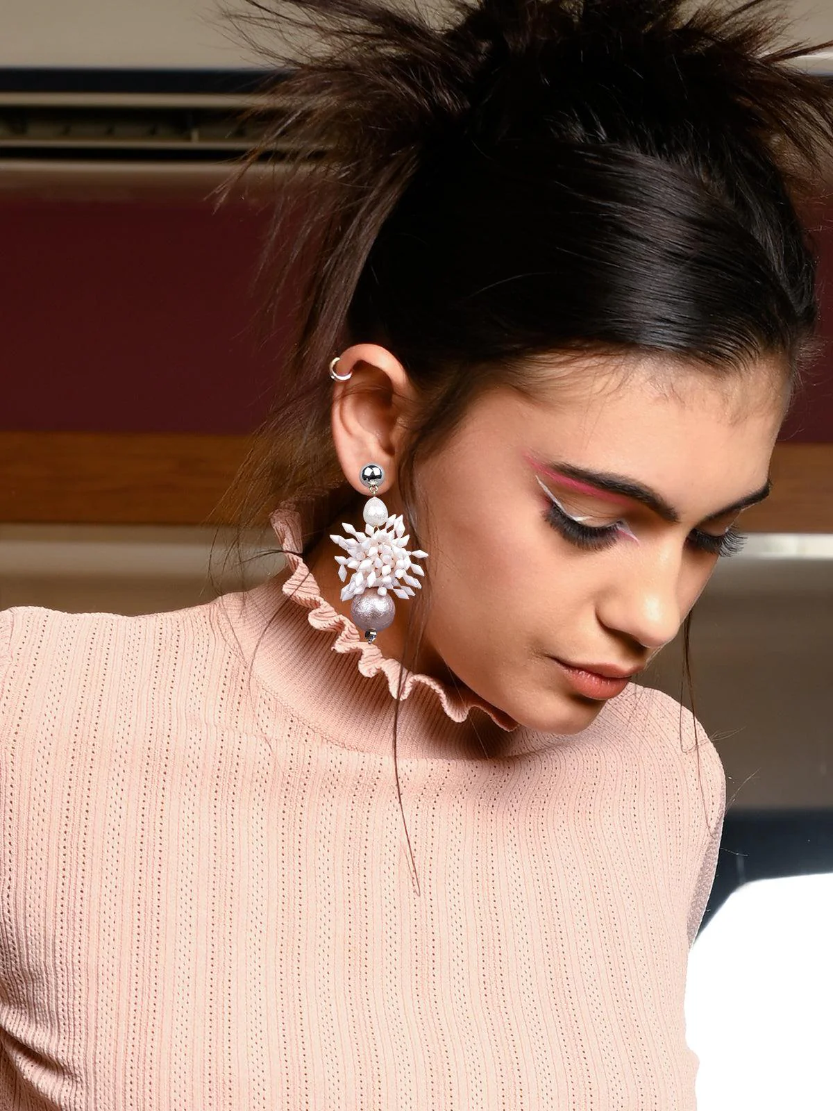 Odette Women Rose Gold And White Statement Earrings - Image 2
