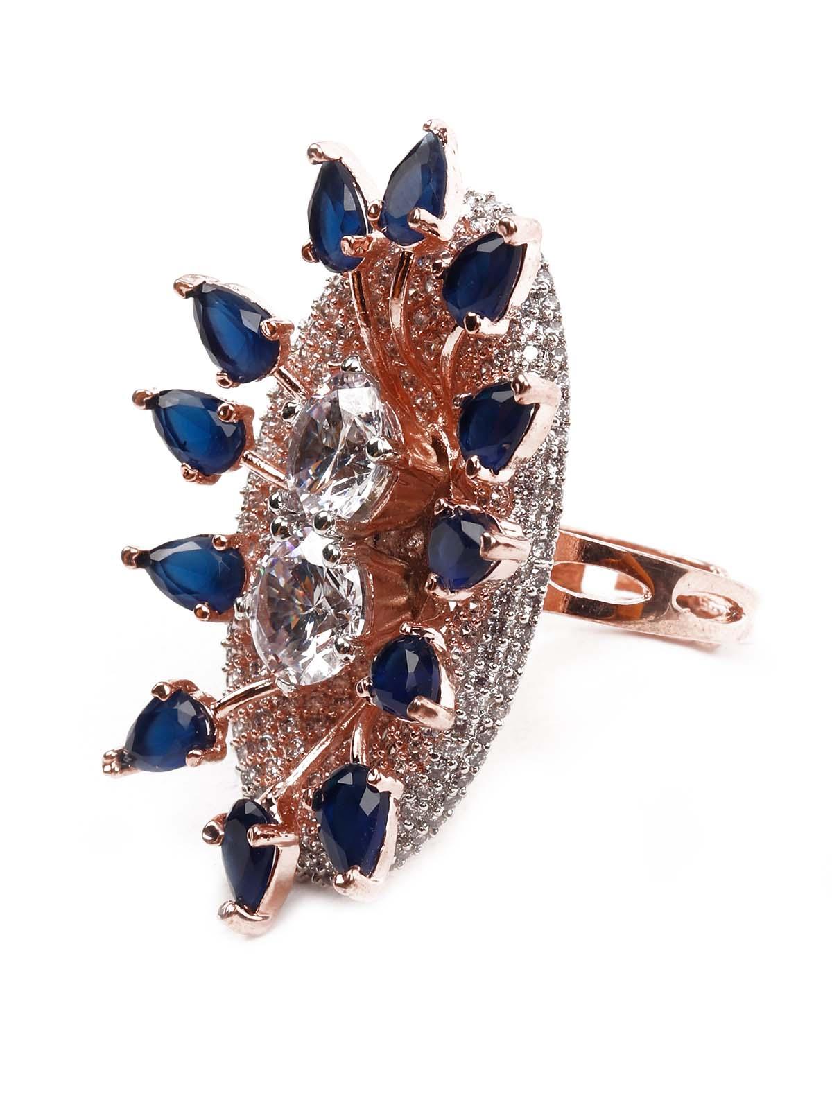 Odette Women Rose Gold Austrian Diamond Studded Ring - Image 4