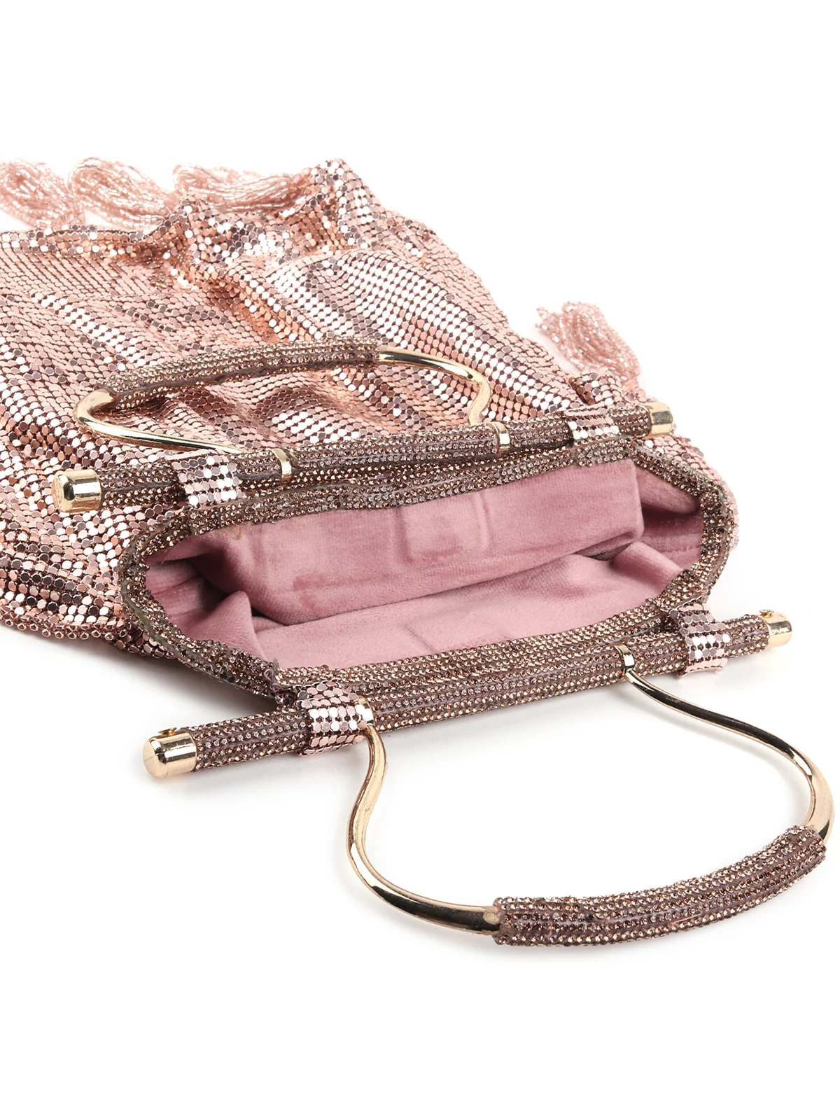 Odette Rose Gold Embellished Party Clutch With Tassles For Women - Image 5