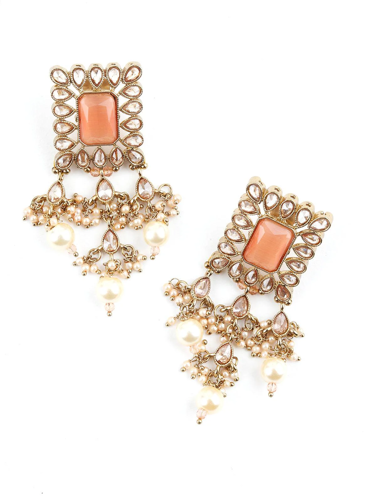 Odette Women Rose Quartz Kundan Style Necklace Set - Image 4