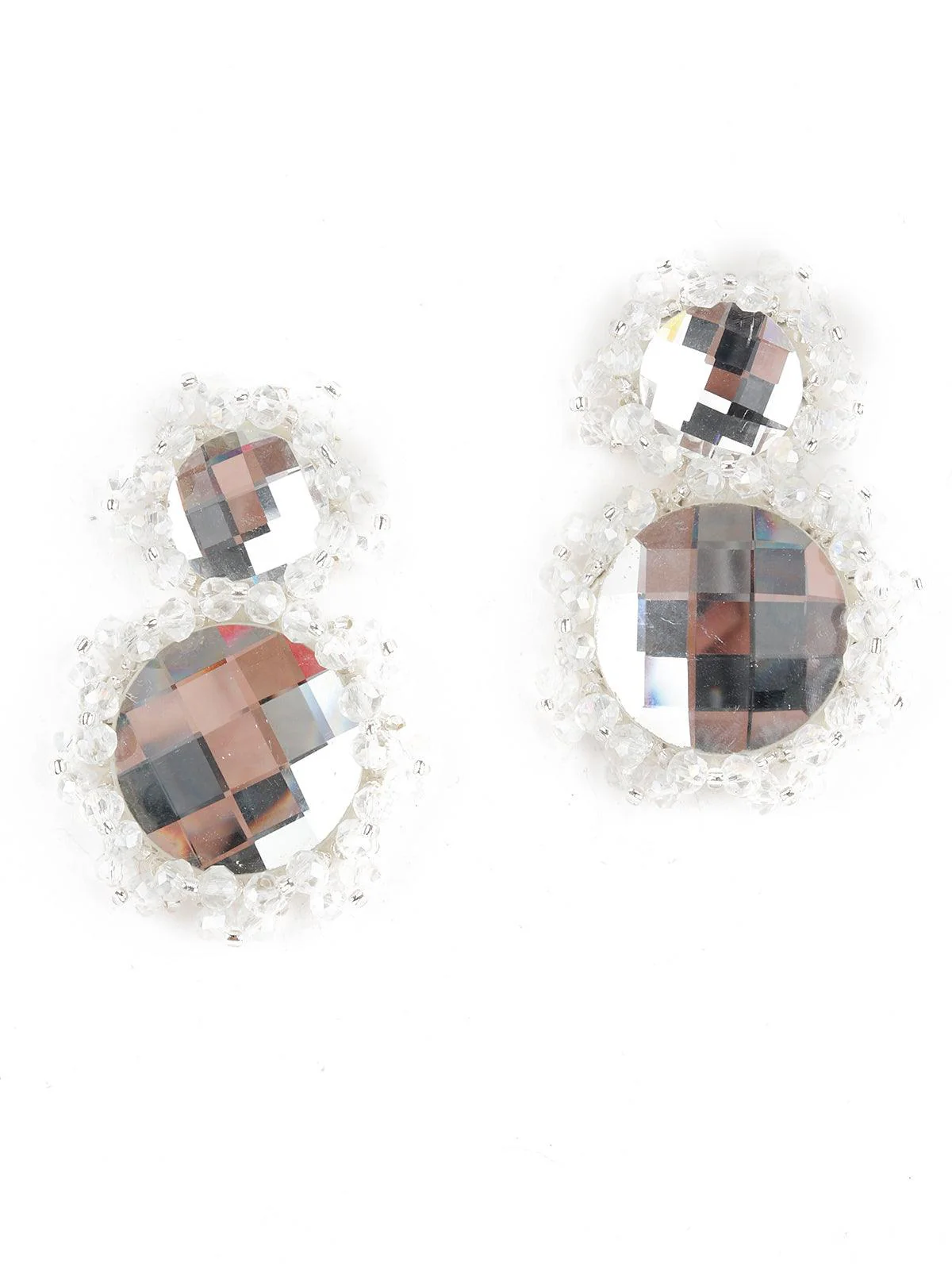 Odette Women Round Mirror-Like White Stone Dangle Earrings - Image 3