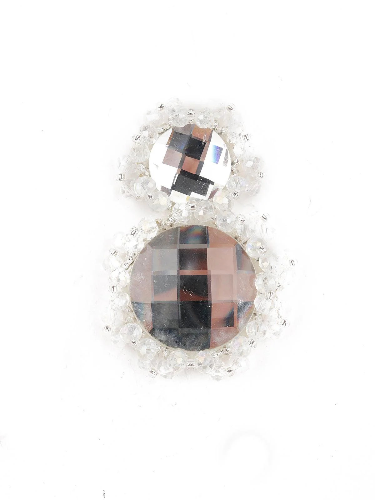 Odette Women Round Mirror-Like White Stone Dangle Earrings - Image 4