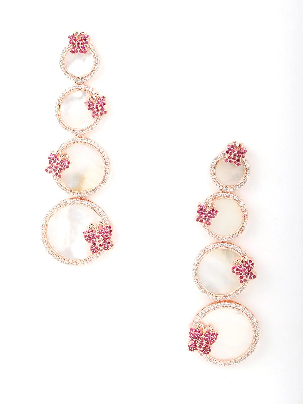 Odette Women Round Rhinestone Pink Butterfly Earrings - Image 3