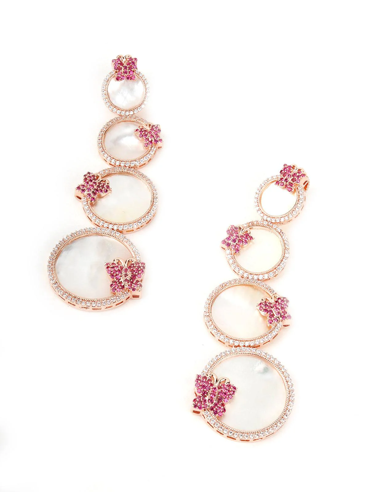 Odette Women Round Rhinestone Pink Butterfly Earrings - Image 4