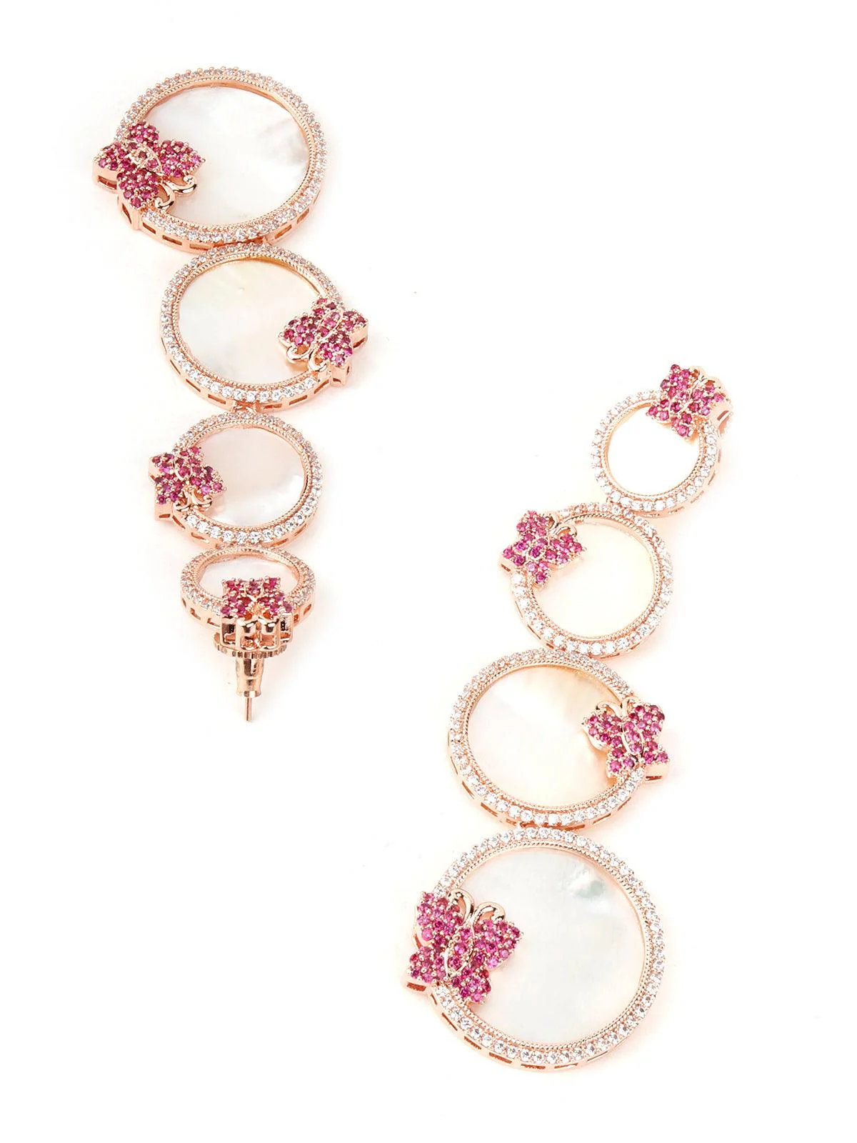 Odette Women Round Rhinestone Pink Butterfly Earrings - Image 5
