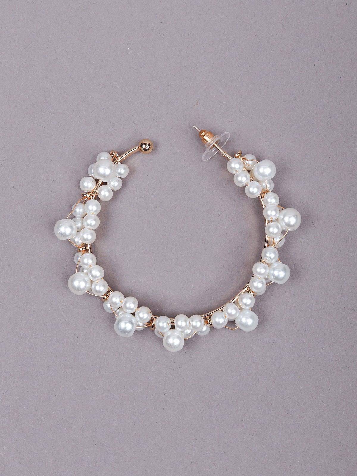 Odette Women White Beaded Metal Earrings - Image 4