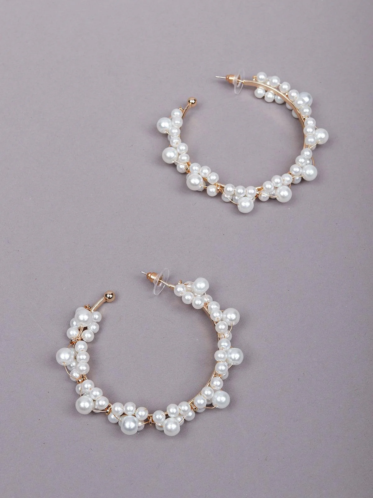 Odette Women White Beaded Metal Earrings - Image 5