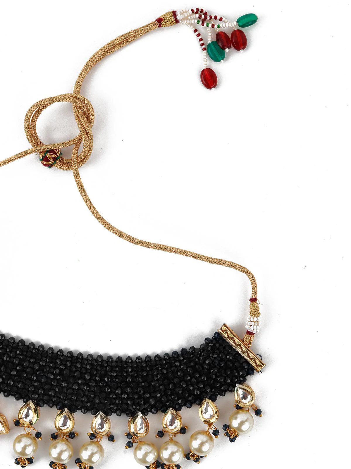 Odette Women Royal Black Beautiful Onyx-Pearl-Kundan Choker Set! - Image 3