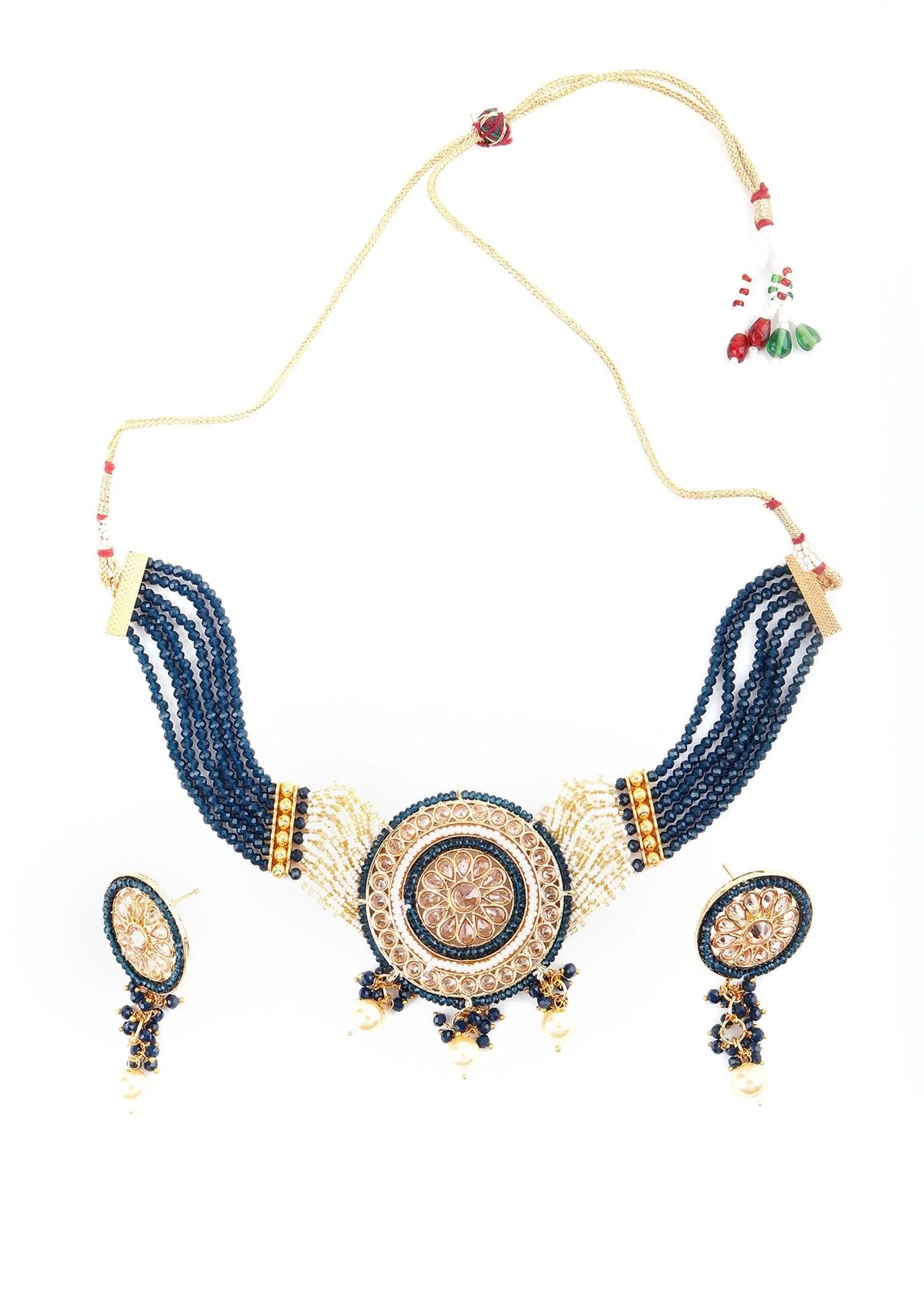 Odette Women Royal Blue Pearl Choker Set - Image 3