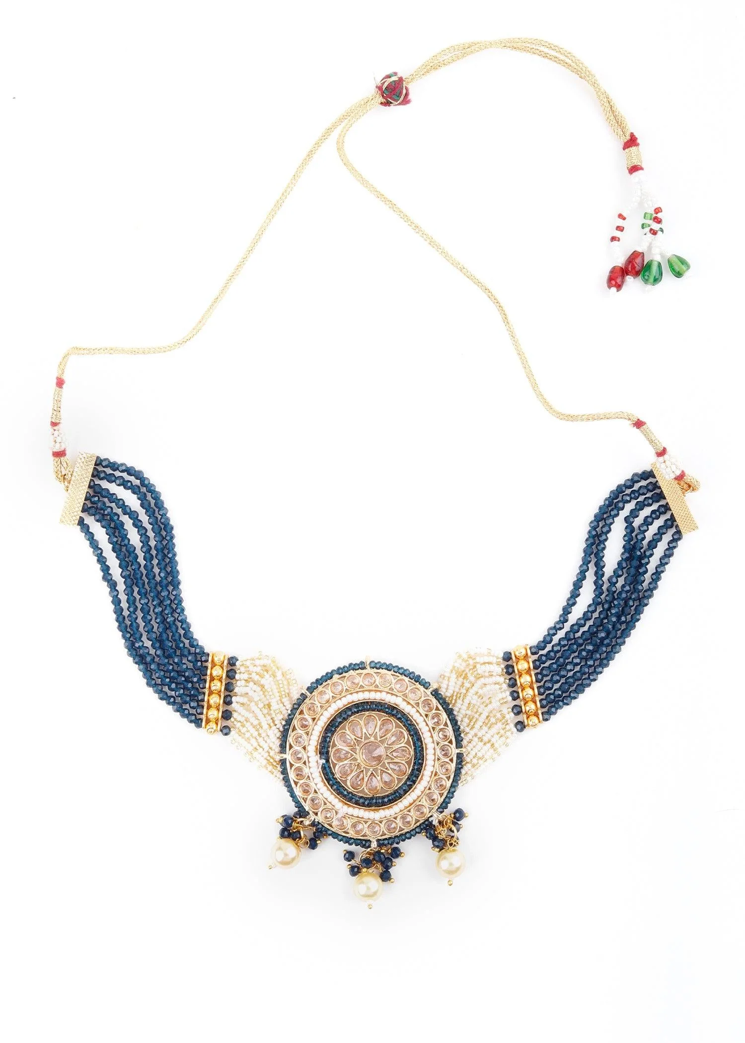 Odette Women Royal Blue Pearl Choker Set - Image 4