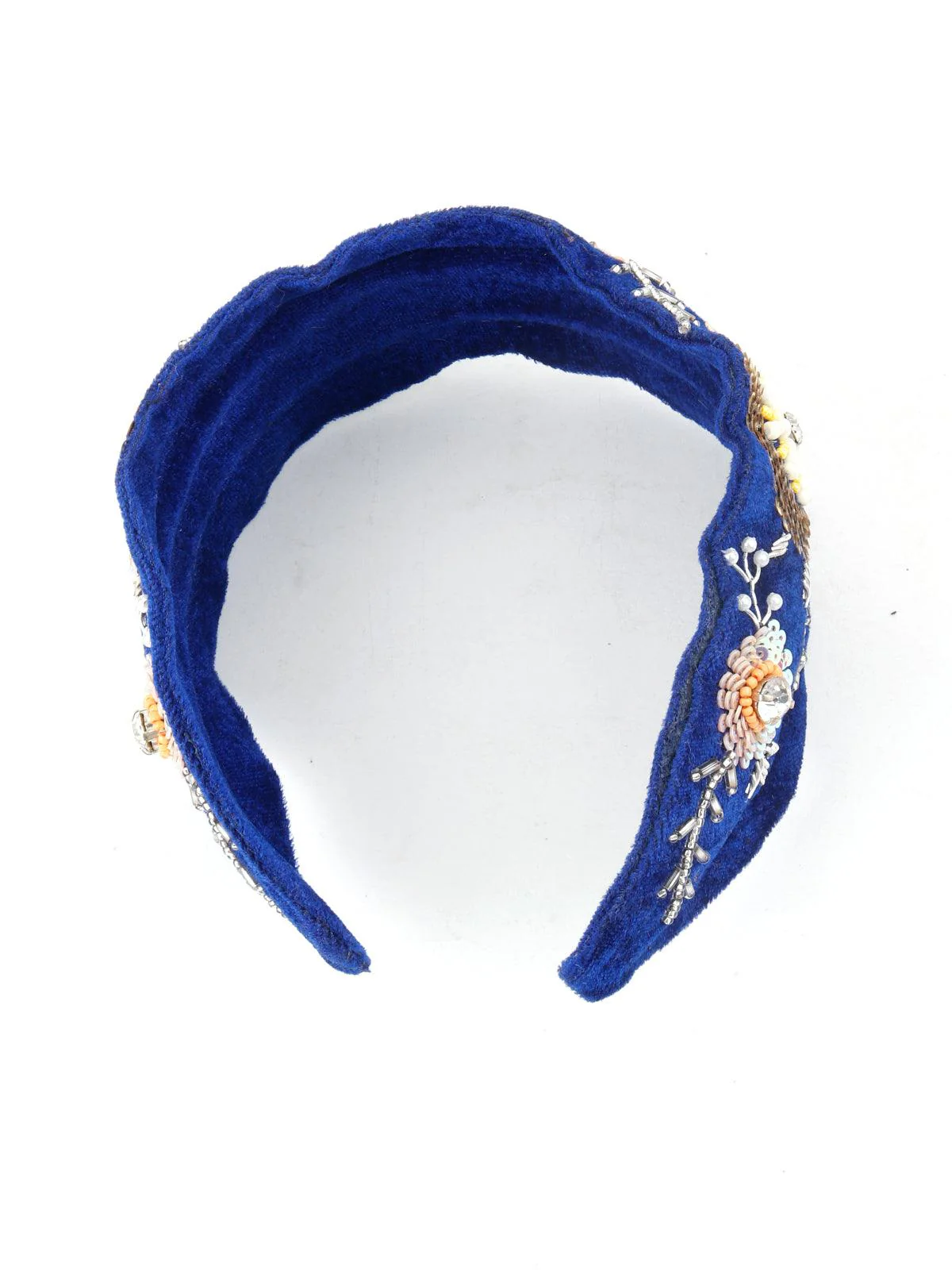 Odette Women Royal Blue Velvet Hairband With Tickles And Rhinestones - Image 4