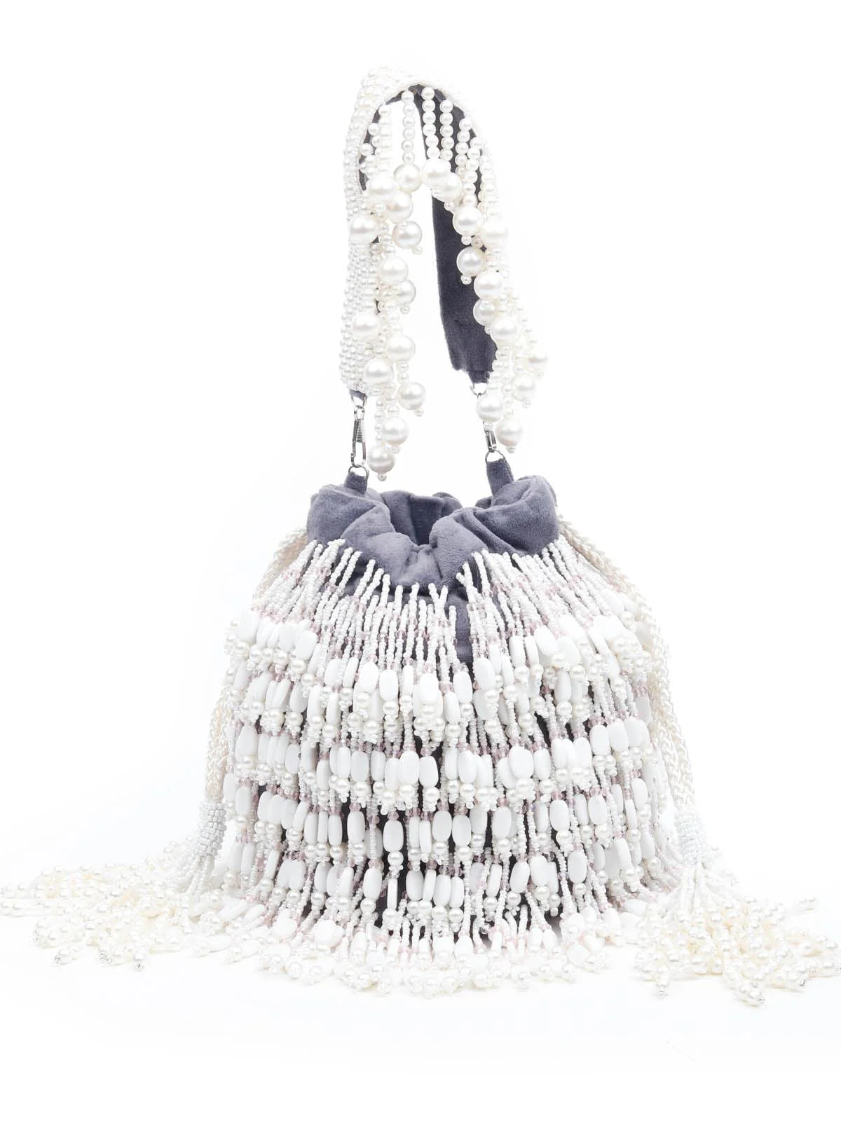 Odette Women Royal Grey Embellished Potli Bag - Image 3