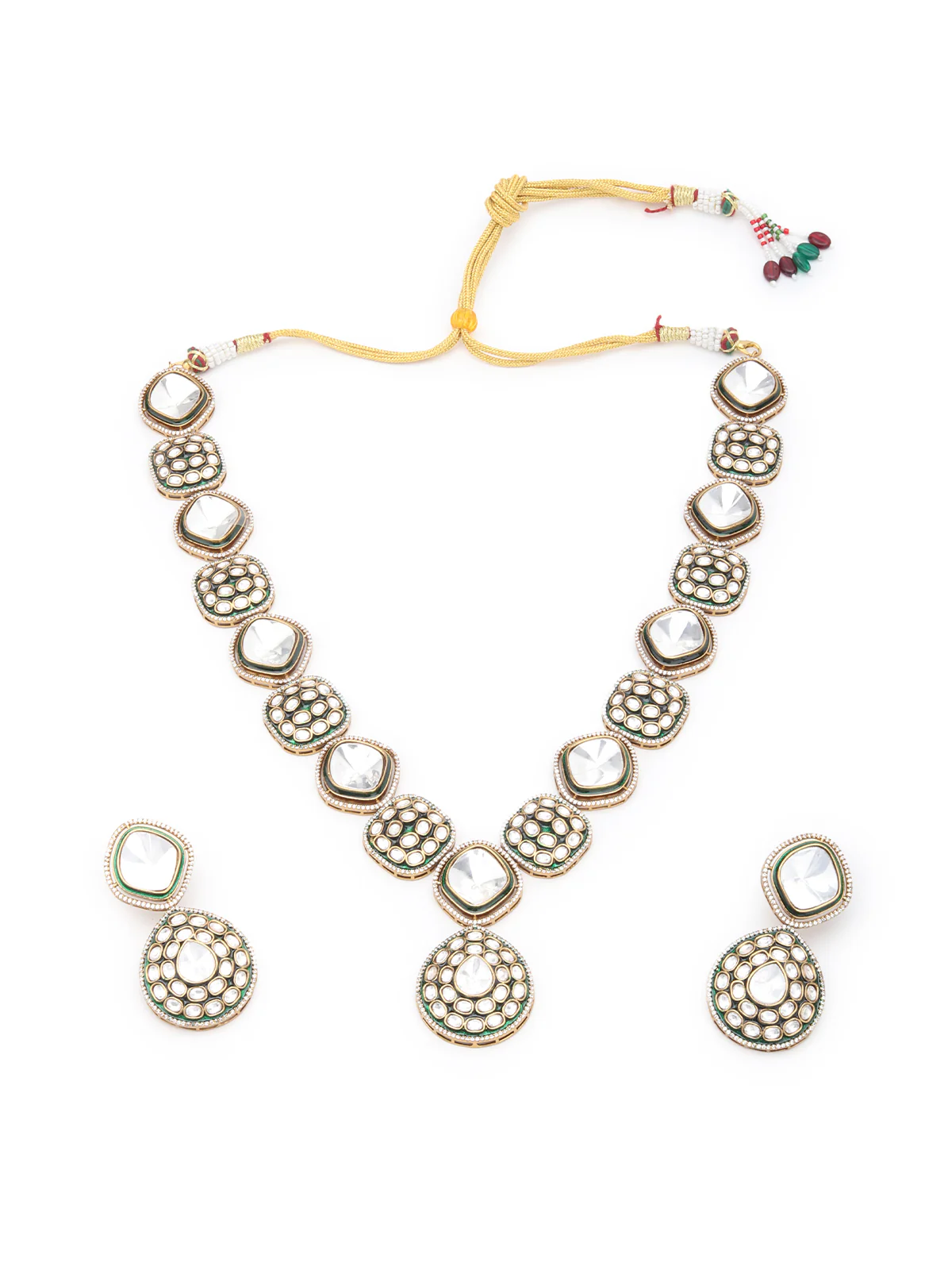 Odette Gold And Green Alloy Jewellery Set For Women - Image 3