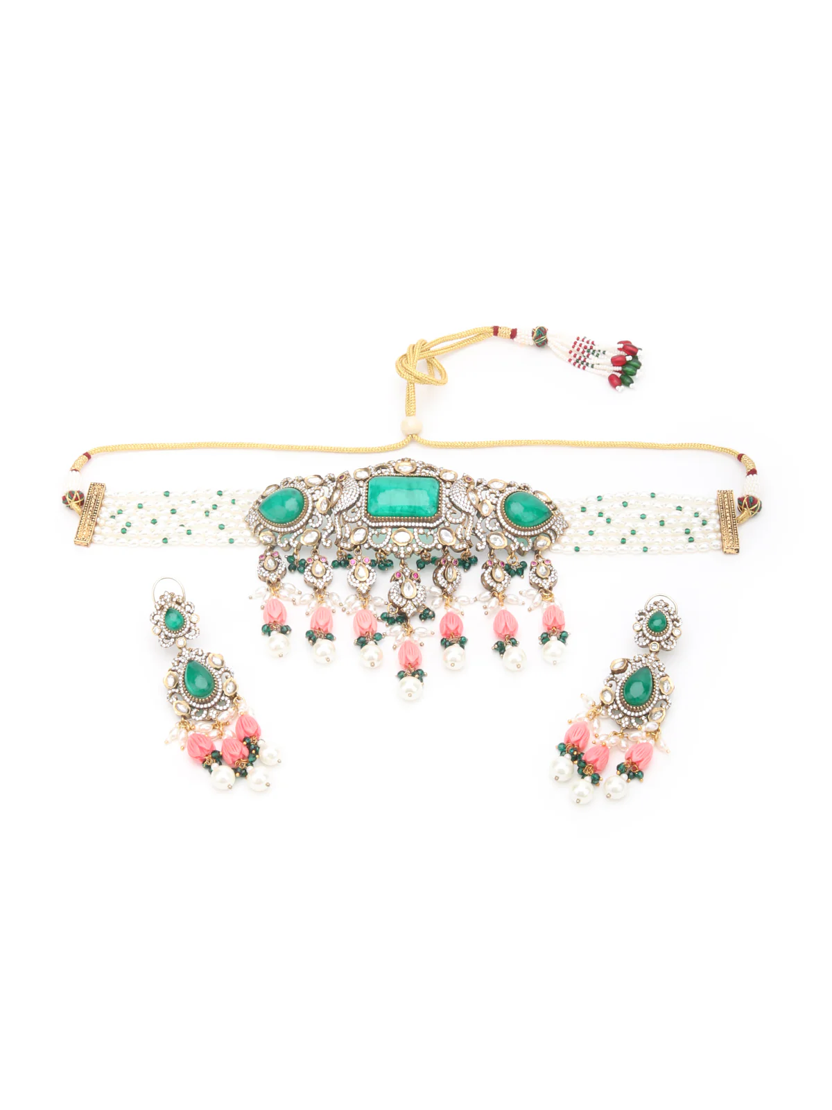 Odette Green And White Alloy Jewellery Set For Women - Image 3