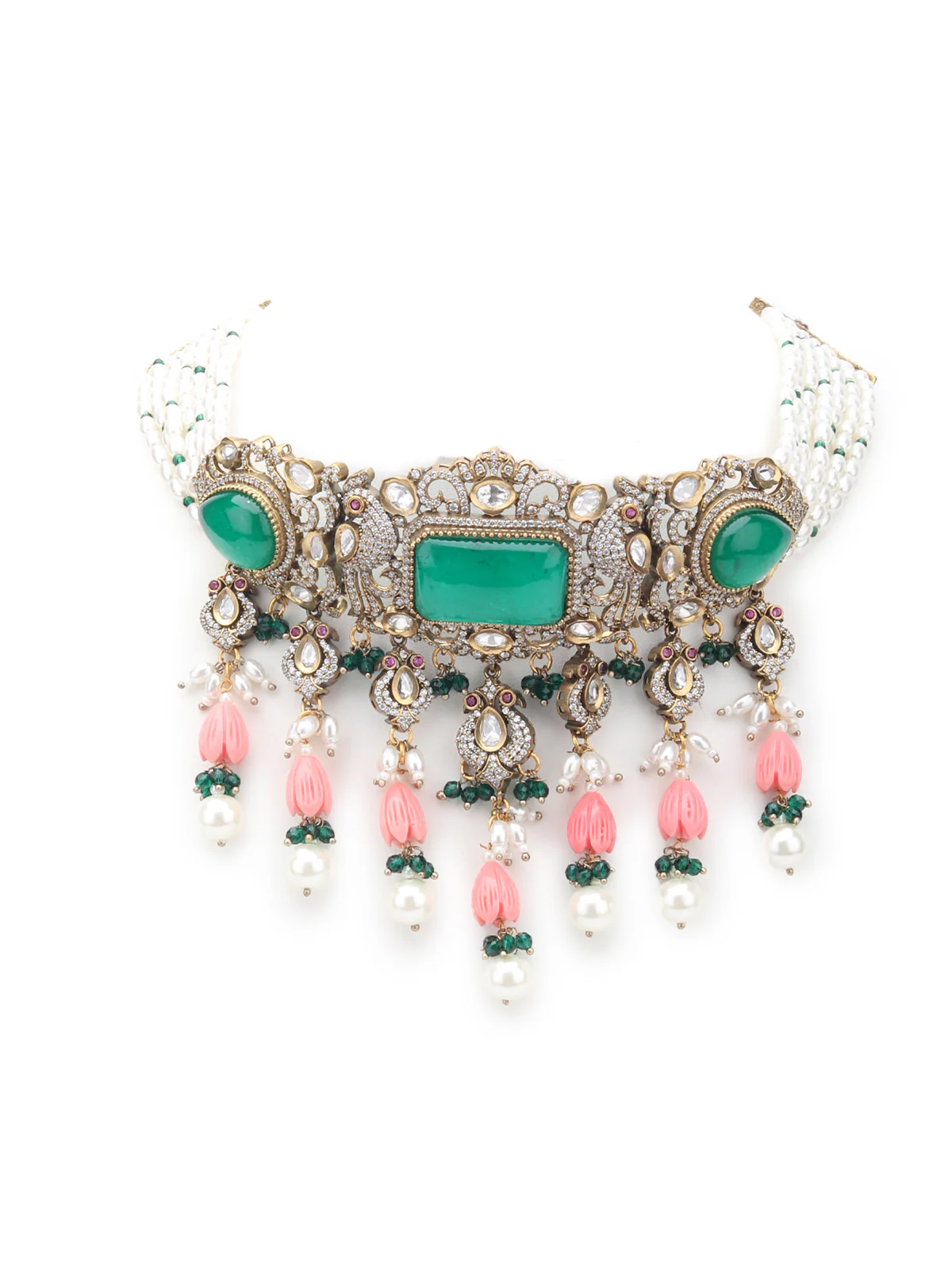 Odette Green And White Alloy Jewellery Set For Women - Image 4