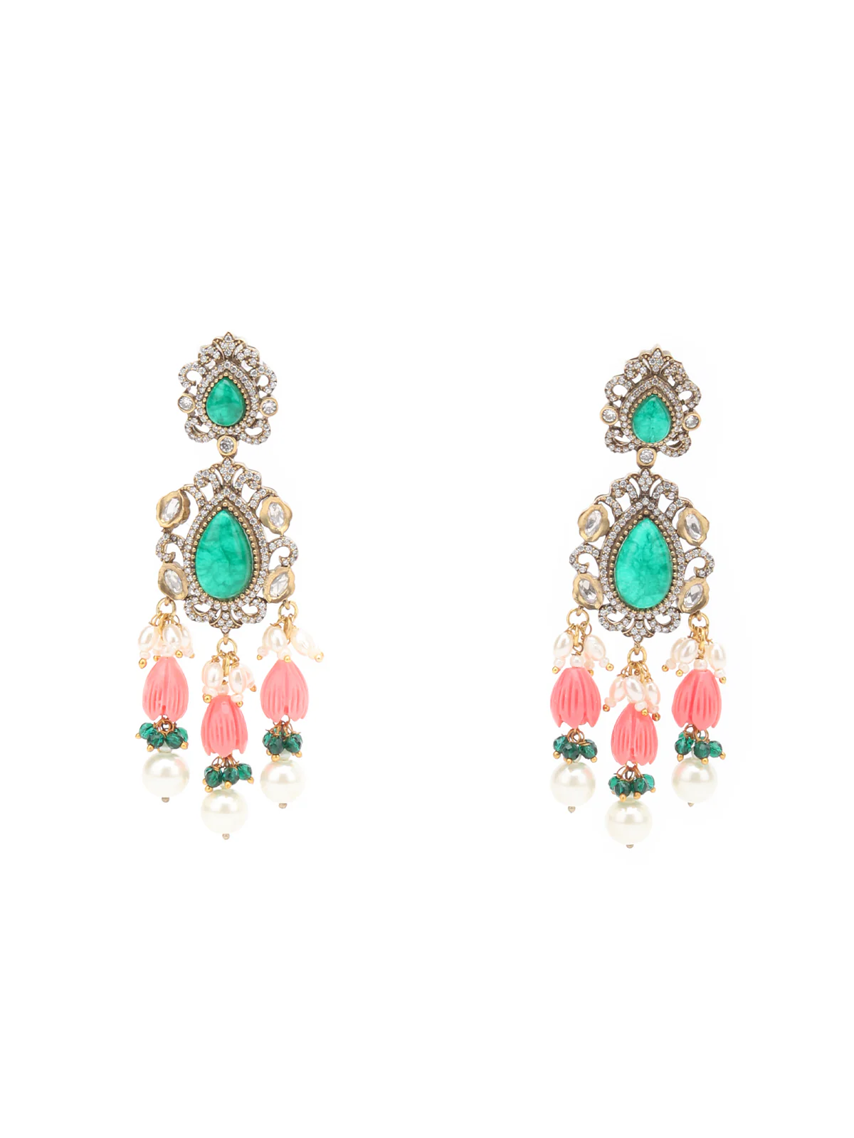 Odette Green And White Alloy Jewellery Set For Women - Image 5