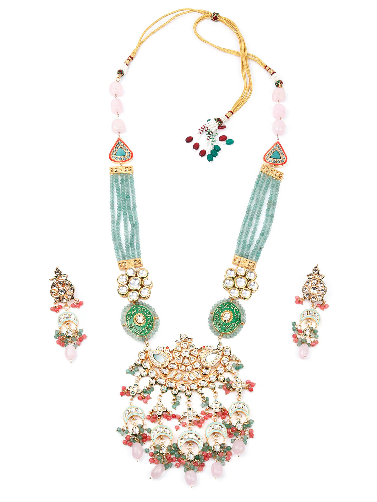 Odette Women Royal Look Multicolored Double Sided Long Necklace Set - Image 3