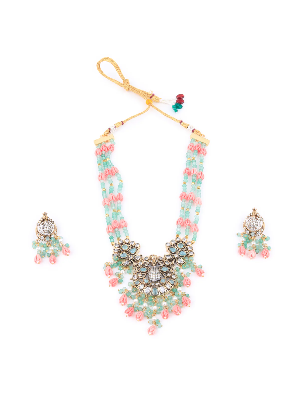 Odette Pink And Green Alloy Jewellery Set For Women - Image 2