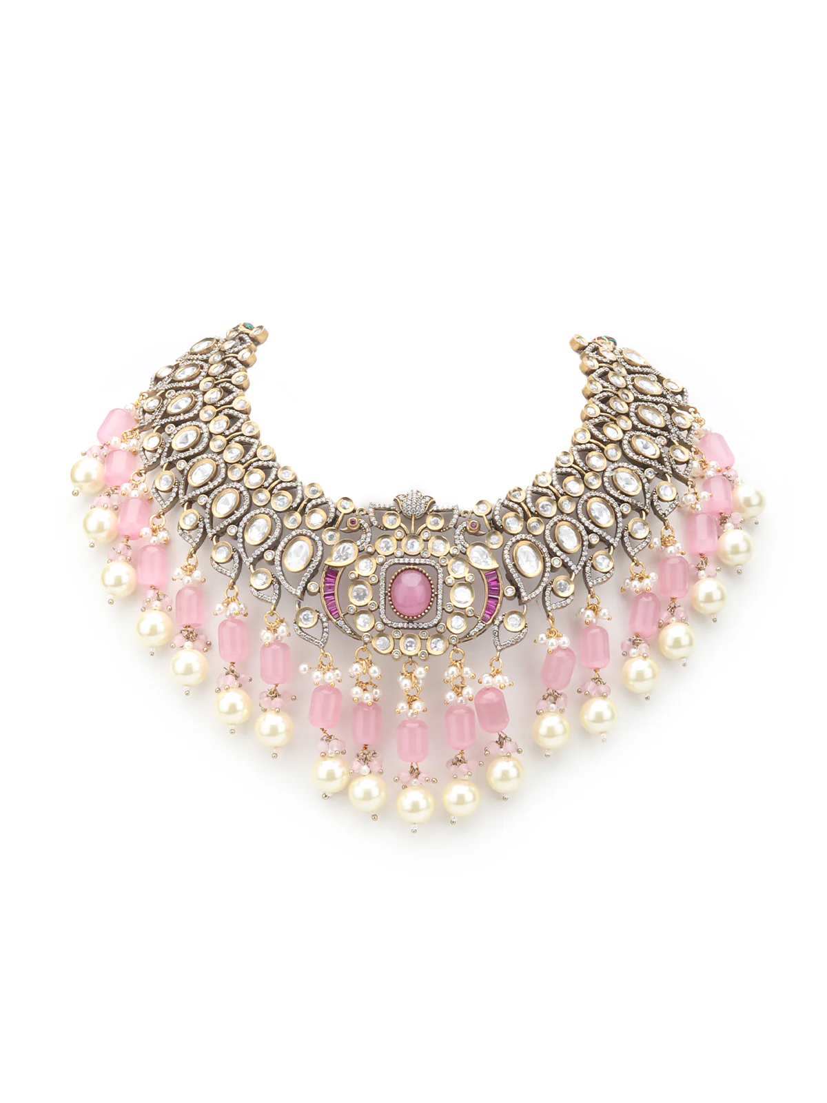 Odette Pink Alloy Jewellery Set For Women - Image 4