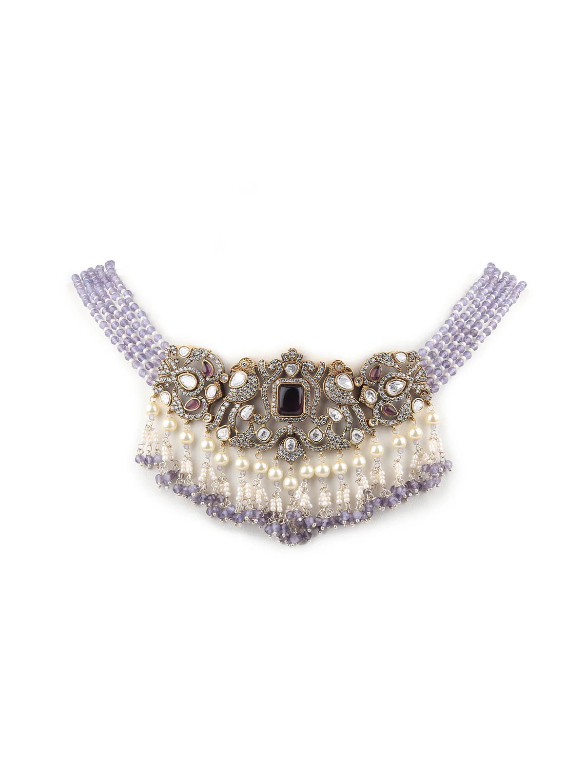 Odette Purple And White Alloy Jewellery Set For Women
