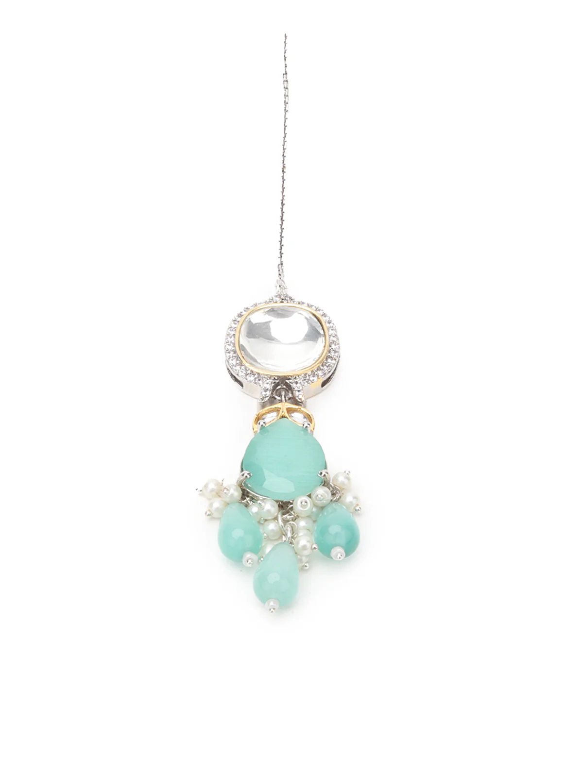Odette Sea Green And White Alloy Jewellery Set For Women - Image 7