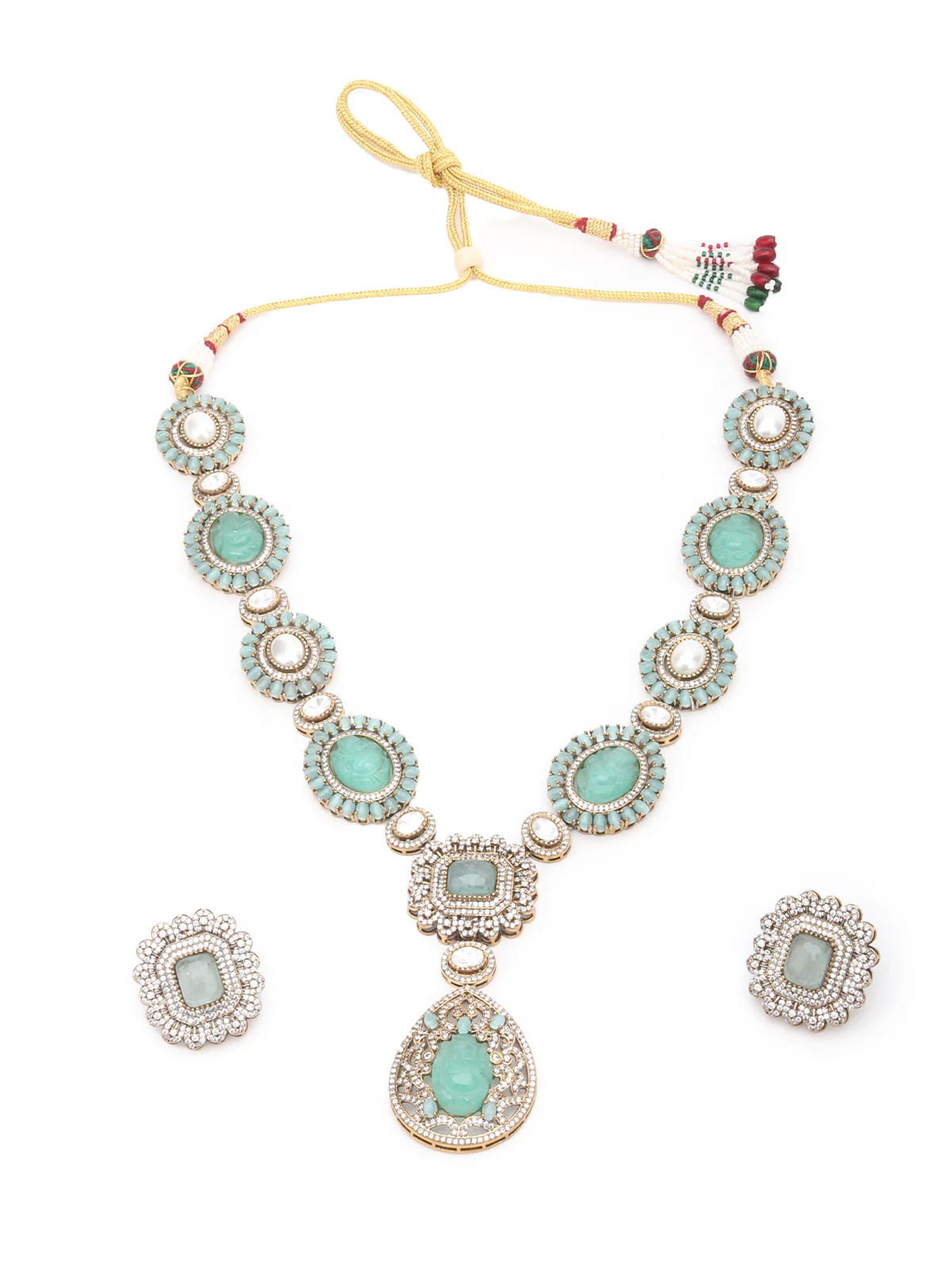 Odette Sea Green Alloy Jewellery Set For Women - Image 3