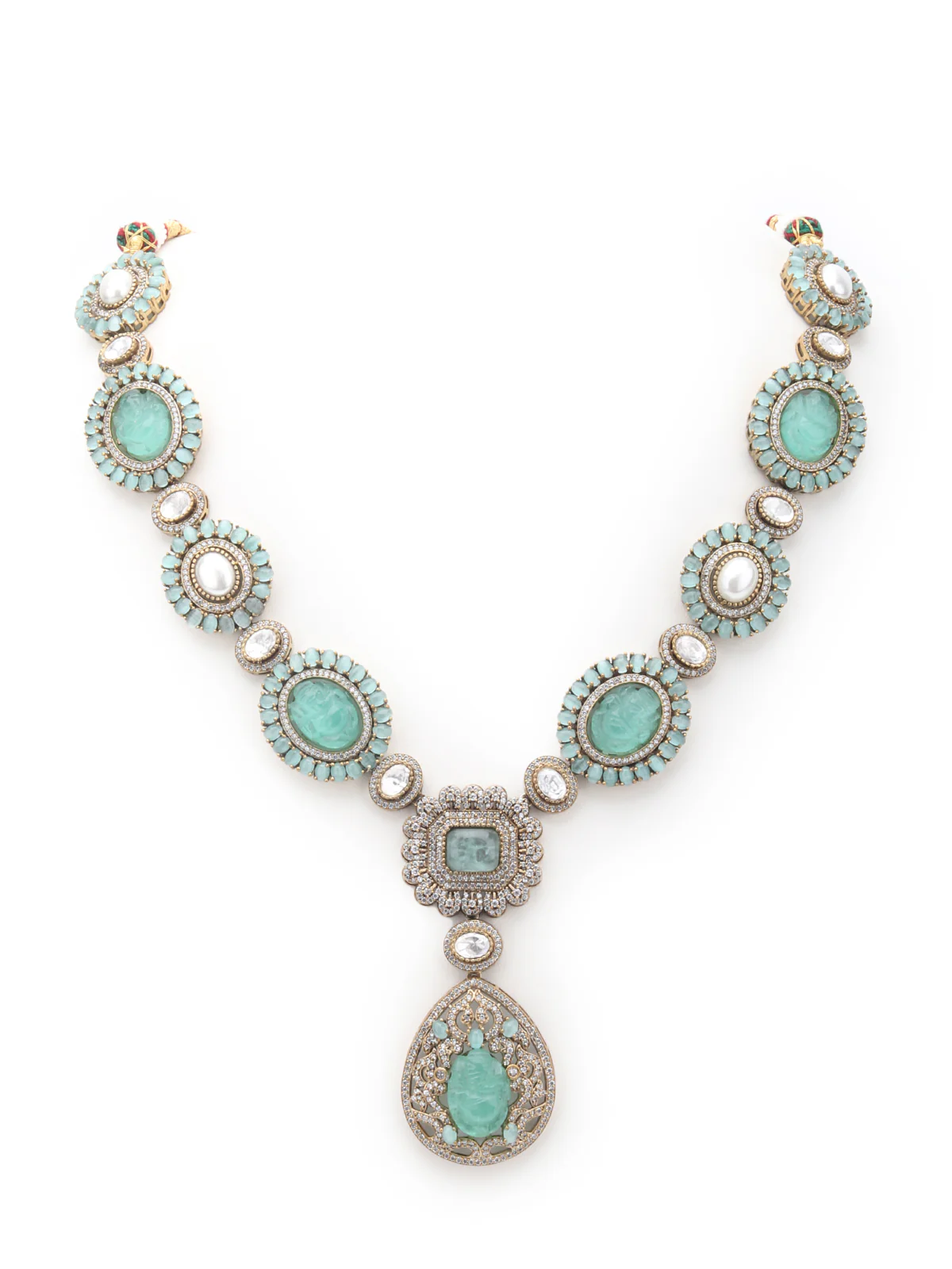 Odette Sea Green Alloy Jewellery Set For Women - Image 4