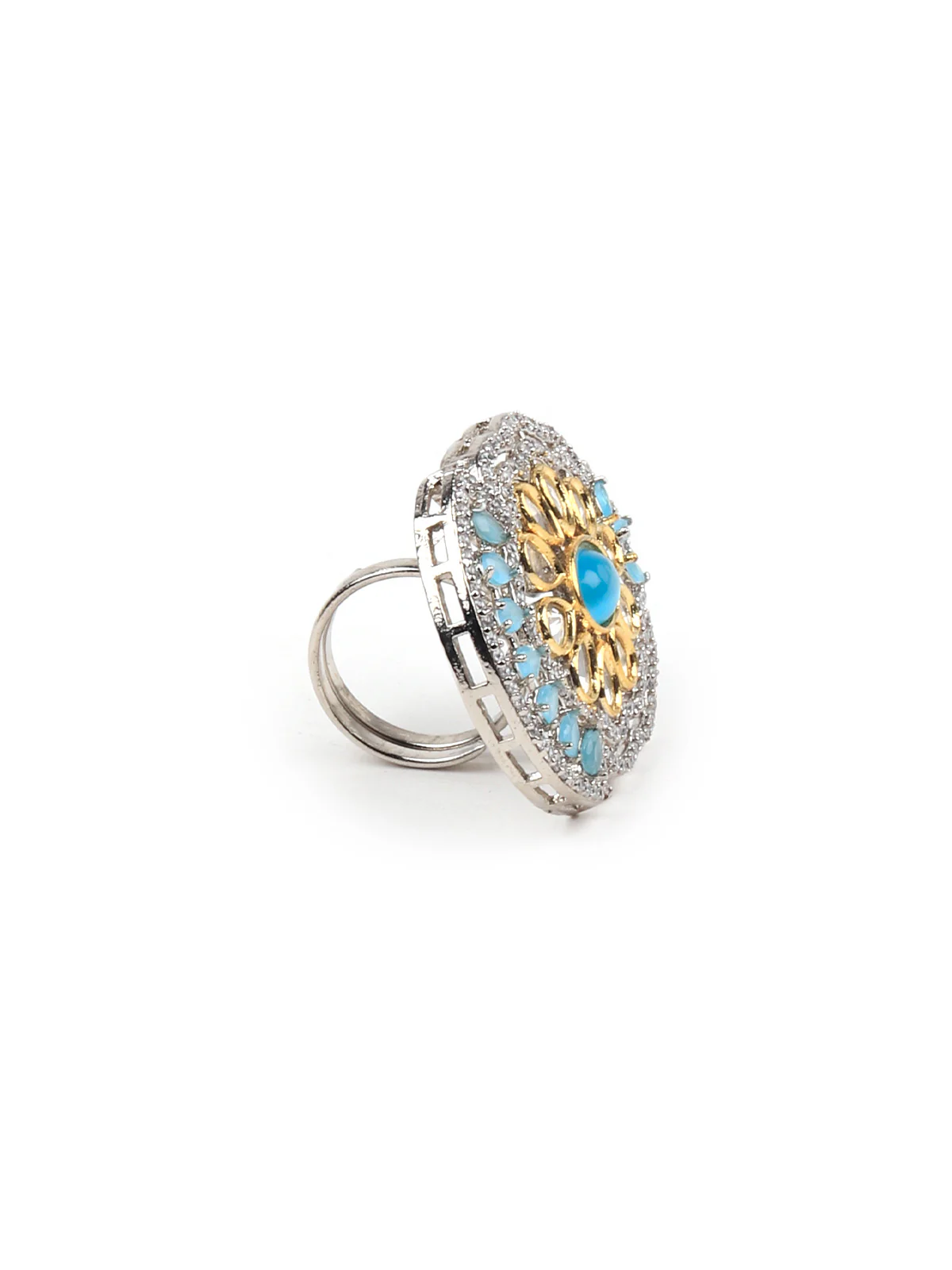 Odette Women Royal Ring Studded With Aqua Blue Stone - Image 4