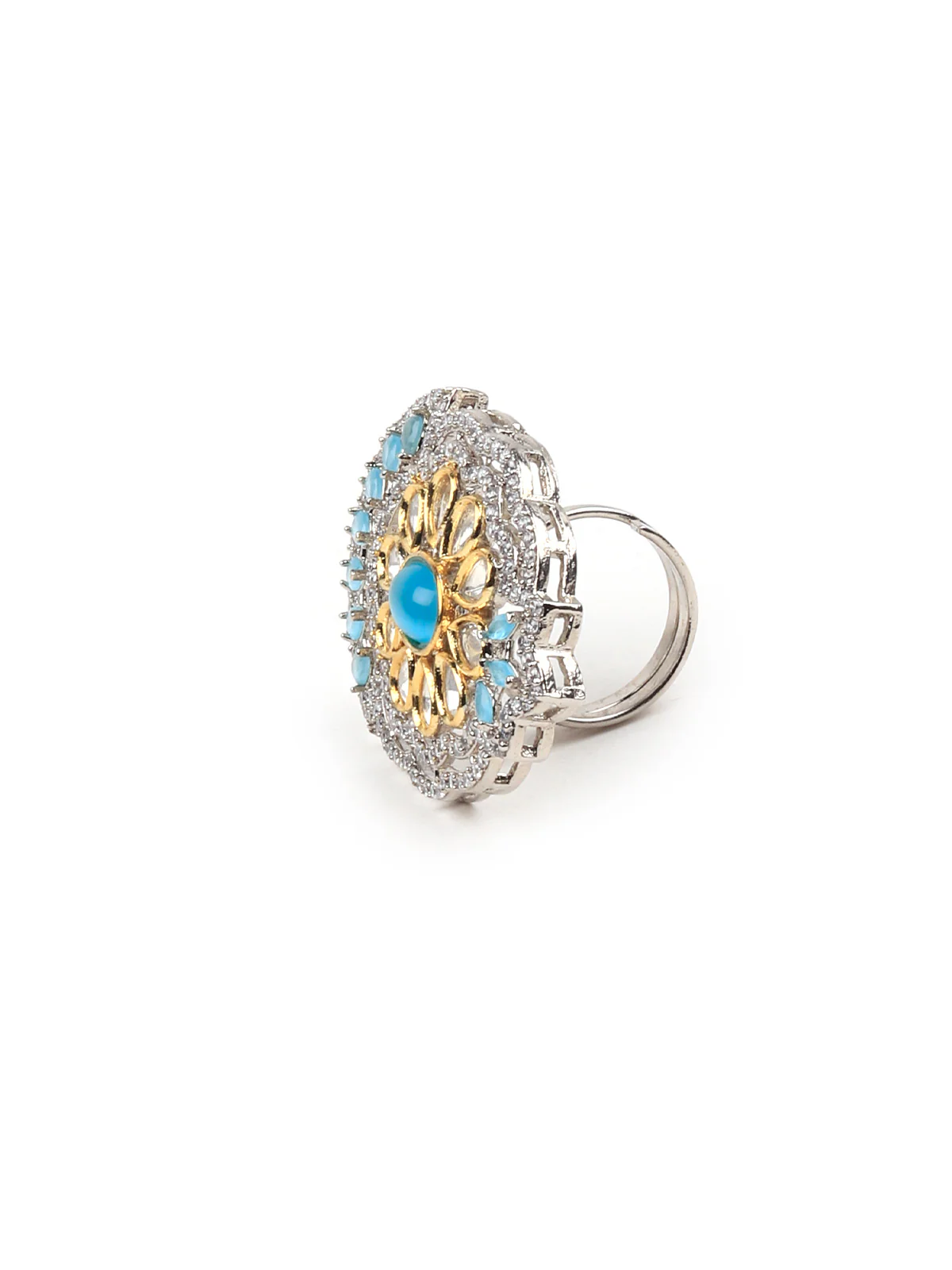 Odette Women Royal Ring Studded With Aqua Blue Stone - Image 5