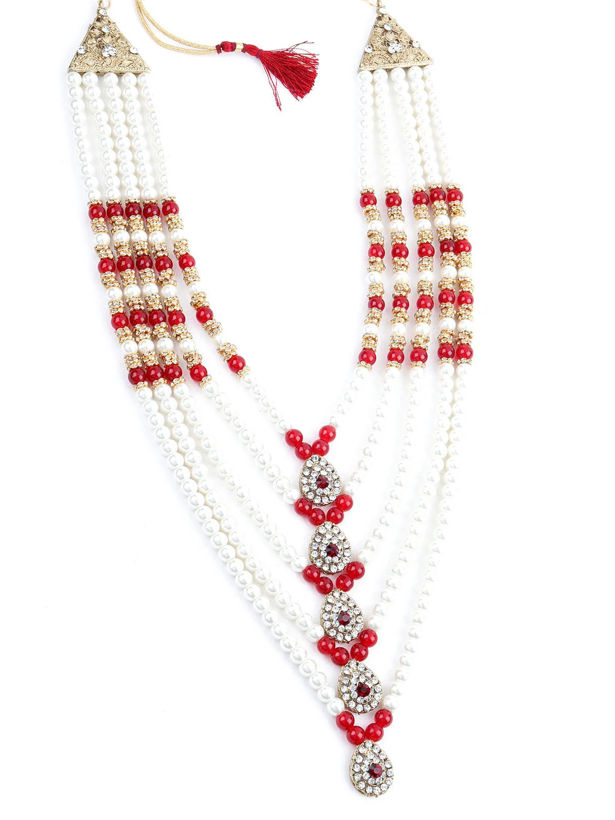 Odette Women Ruby And White Multi Layered Kundan Necklace - Image 3