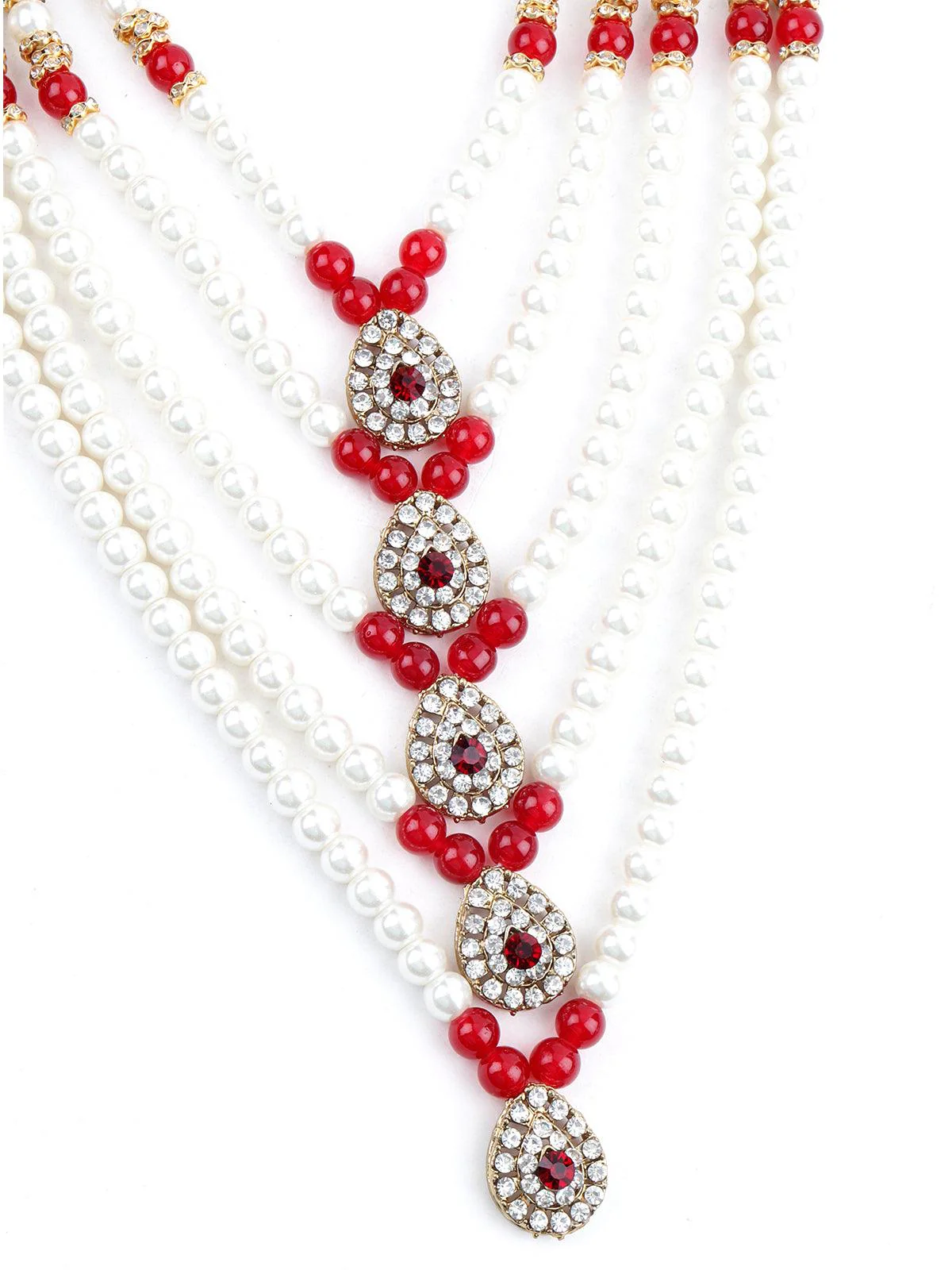 Odette Women Ruby And White Multi Layered Kundan Necklace - Image 5