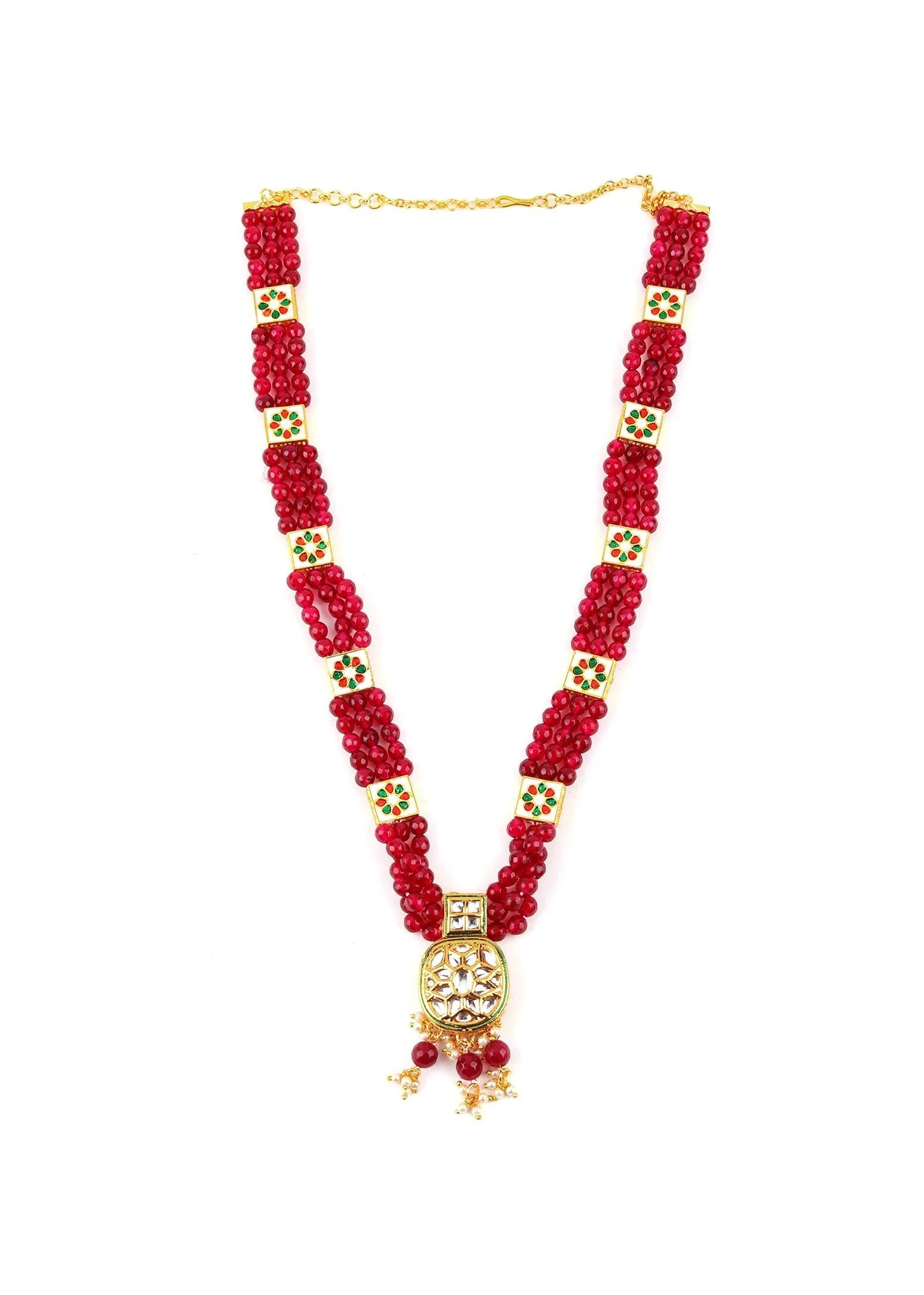 Odette Women Ruby Color Statement Necklace Set - Image 4