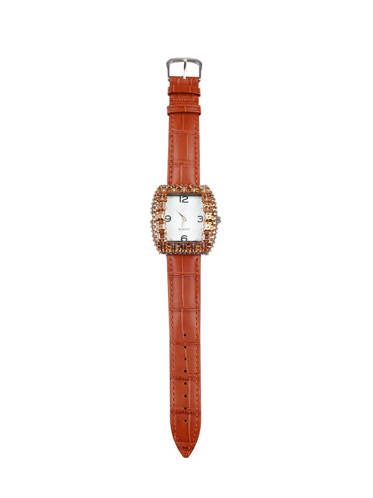 Odette Women Rust Coloured Textured Wristwatch - Image 5